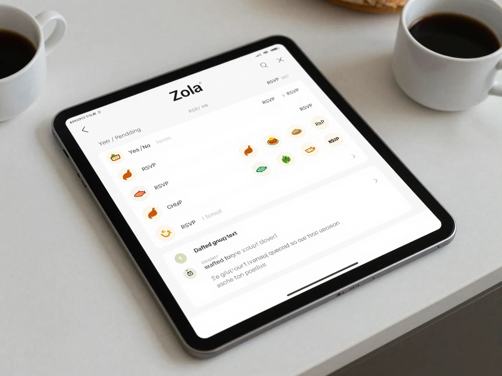 Smart guest management interface showing rsvps meal selections and group text
