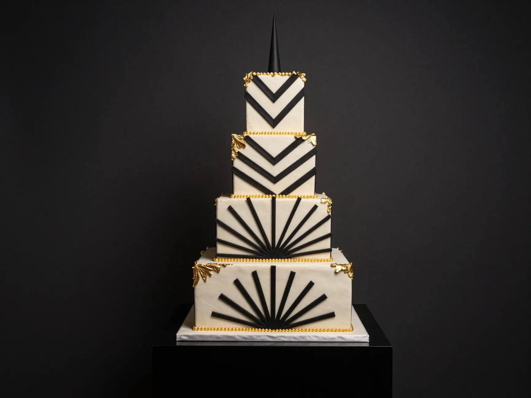 Geometric gold art deco wedding cake with bold black angular patterns