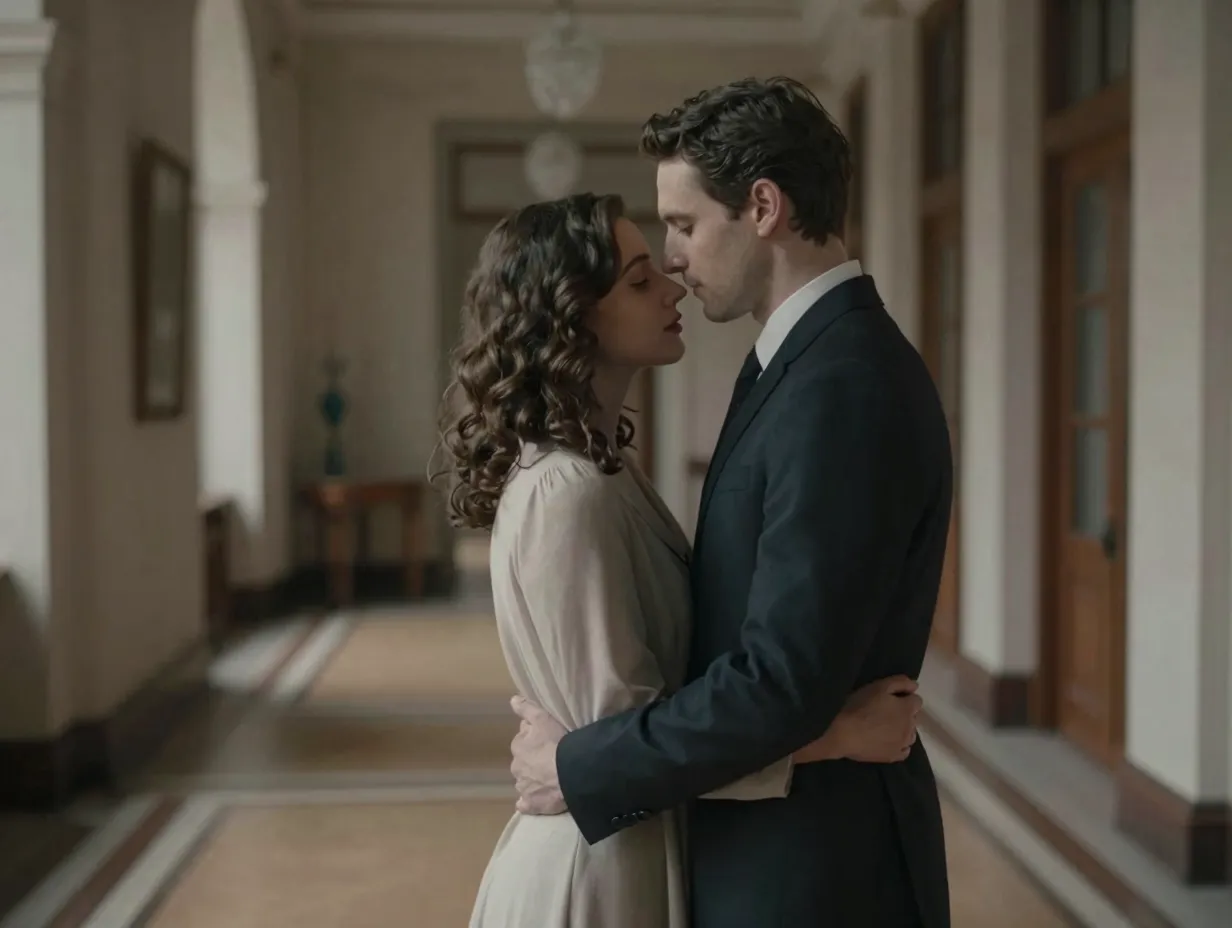 A couple in a timeless embrace with a quote about soulmates