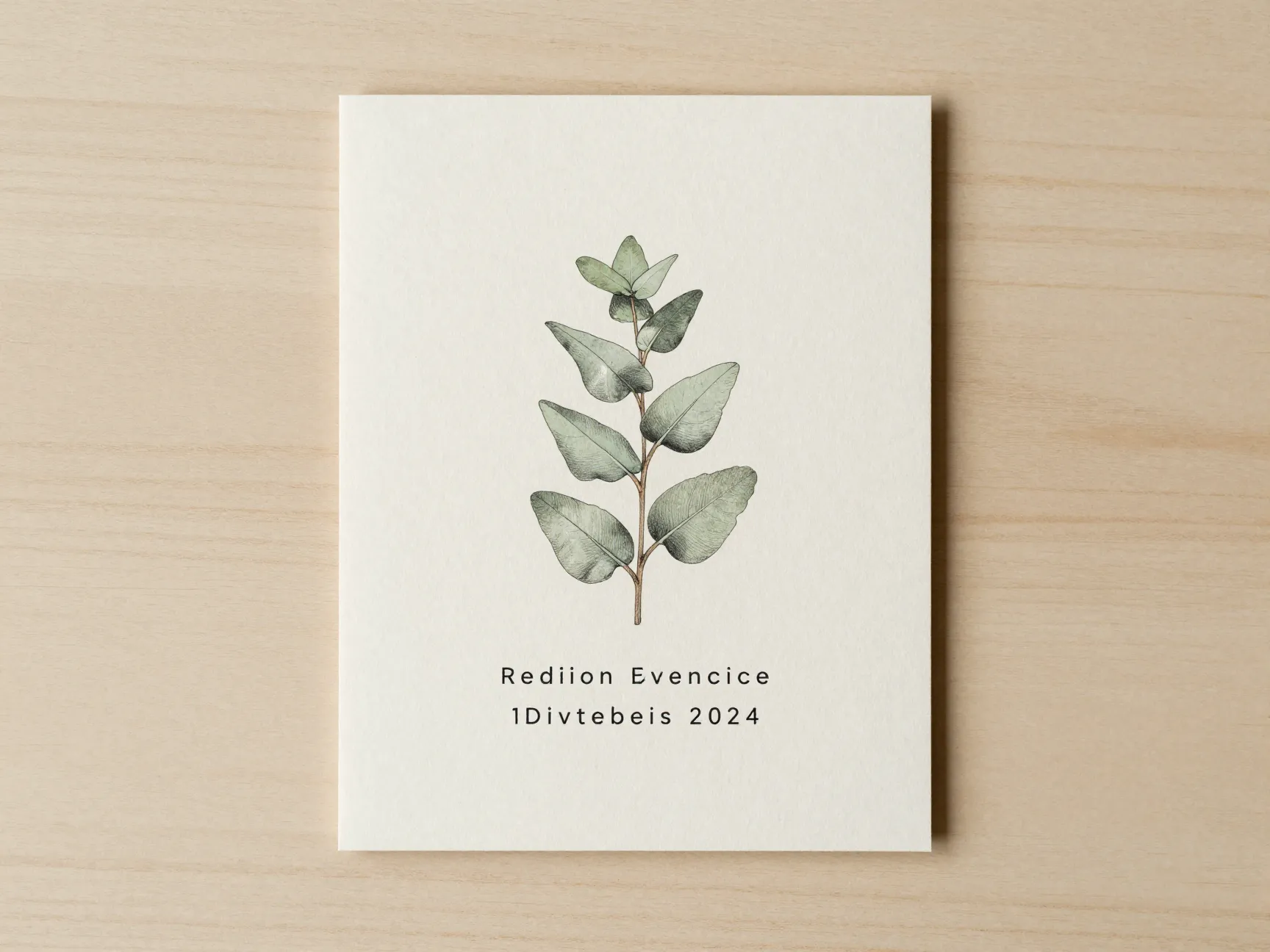 Minimalist rustic invitation with a single leaf on kraft paper