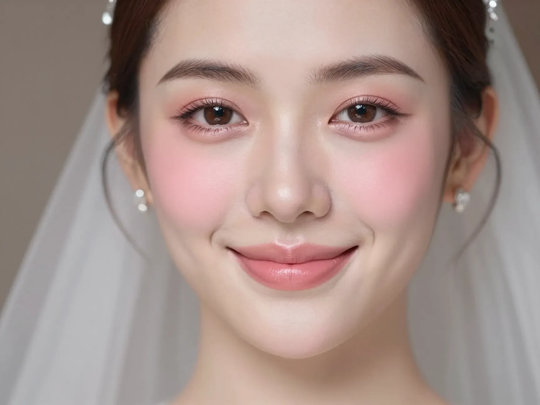 Bride with monochromatic harmony matching cream blush to lip