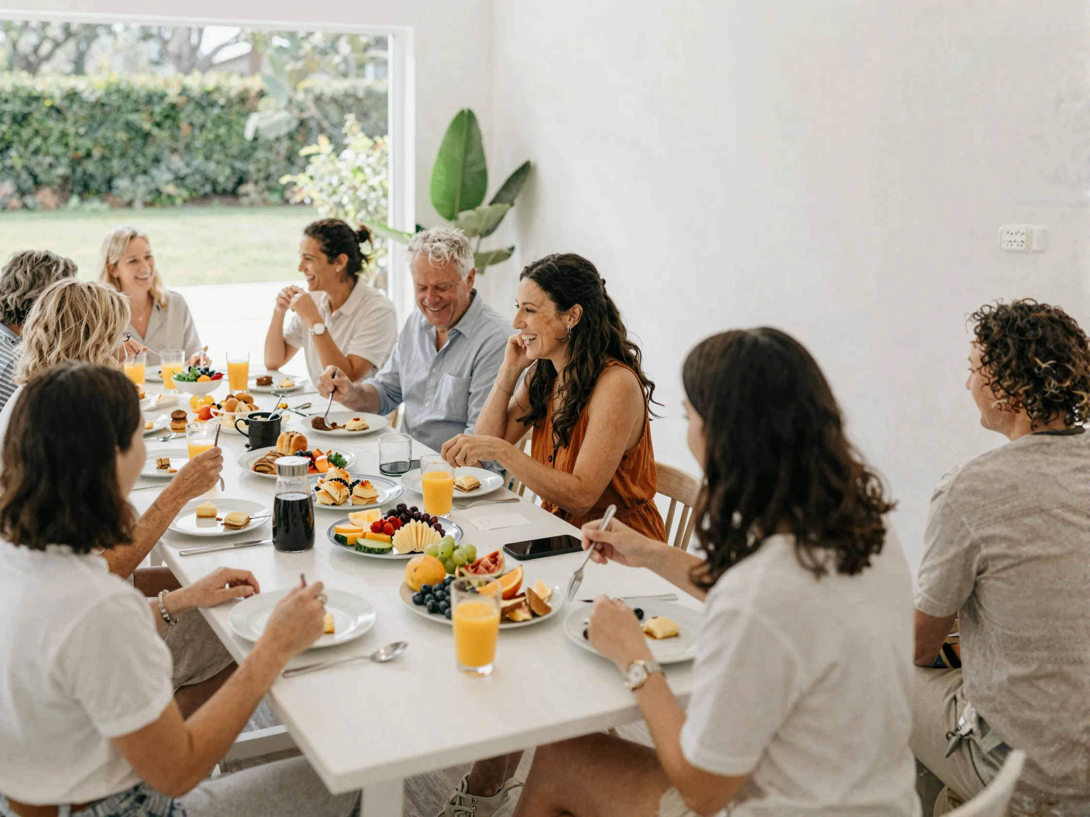 Farewell brunch the morning after wedding with relaxed guests tables