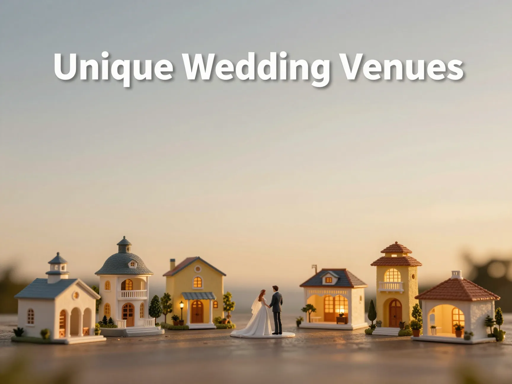 Eight unique wedding venues miniature models golden hour light