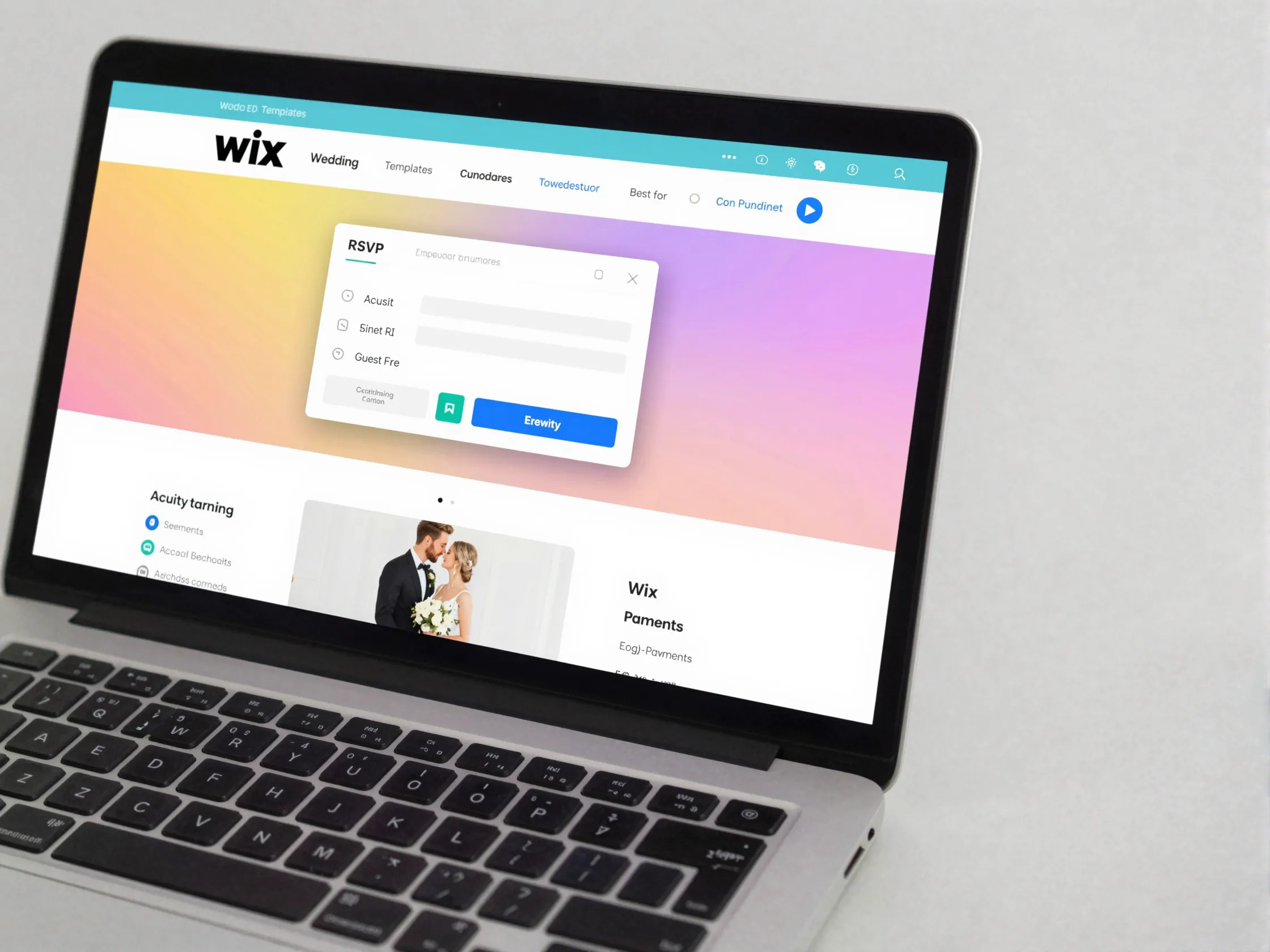 Wix drag drop wedding template rsvp acuity scheduling wix payments laptop screen