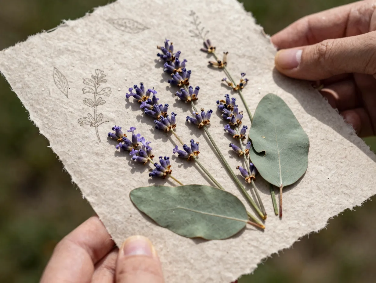 Sculptural pressed real flowers embedded in seed paper invitation