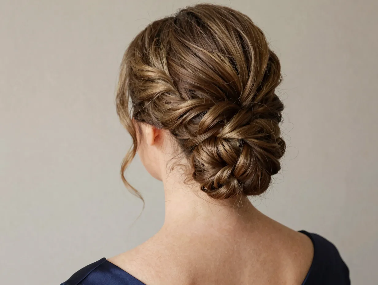 Low twisted chignon maid of honor at nape neck
