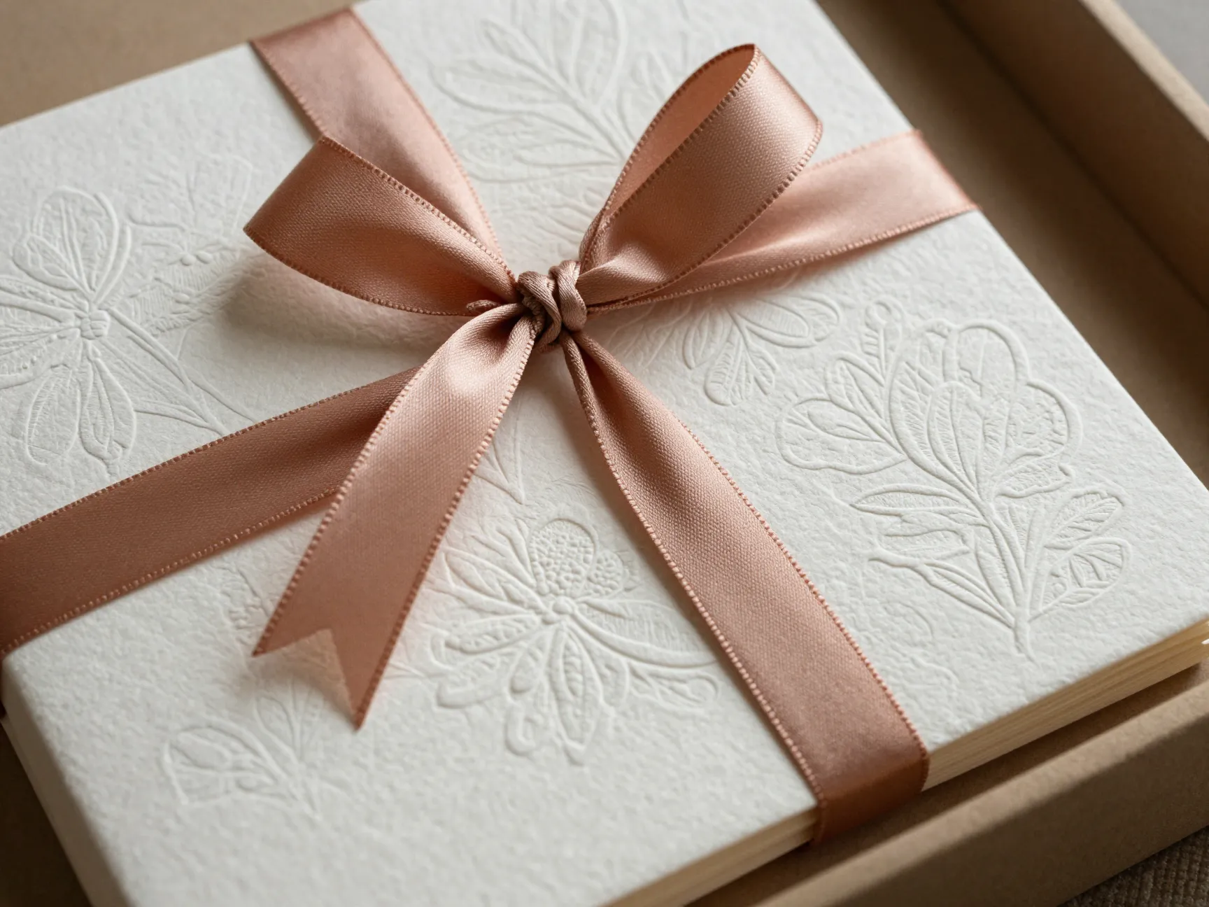 Tactile letterpress floral invitation with silk ribbon closure