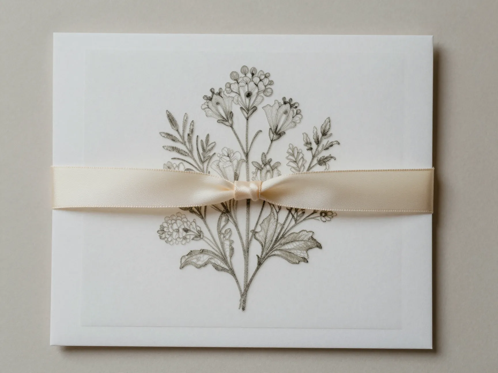 Delicate lace pattern vellum overlay on floral wedding invitation