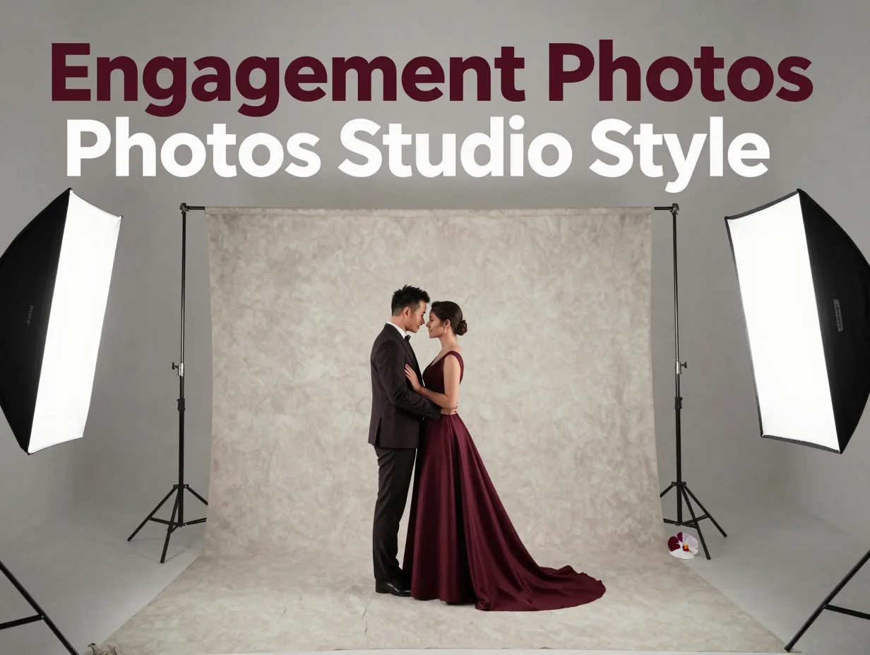 Studio engagement couple portrait controlled light textured backdrop