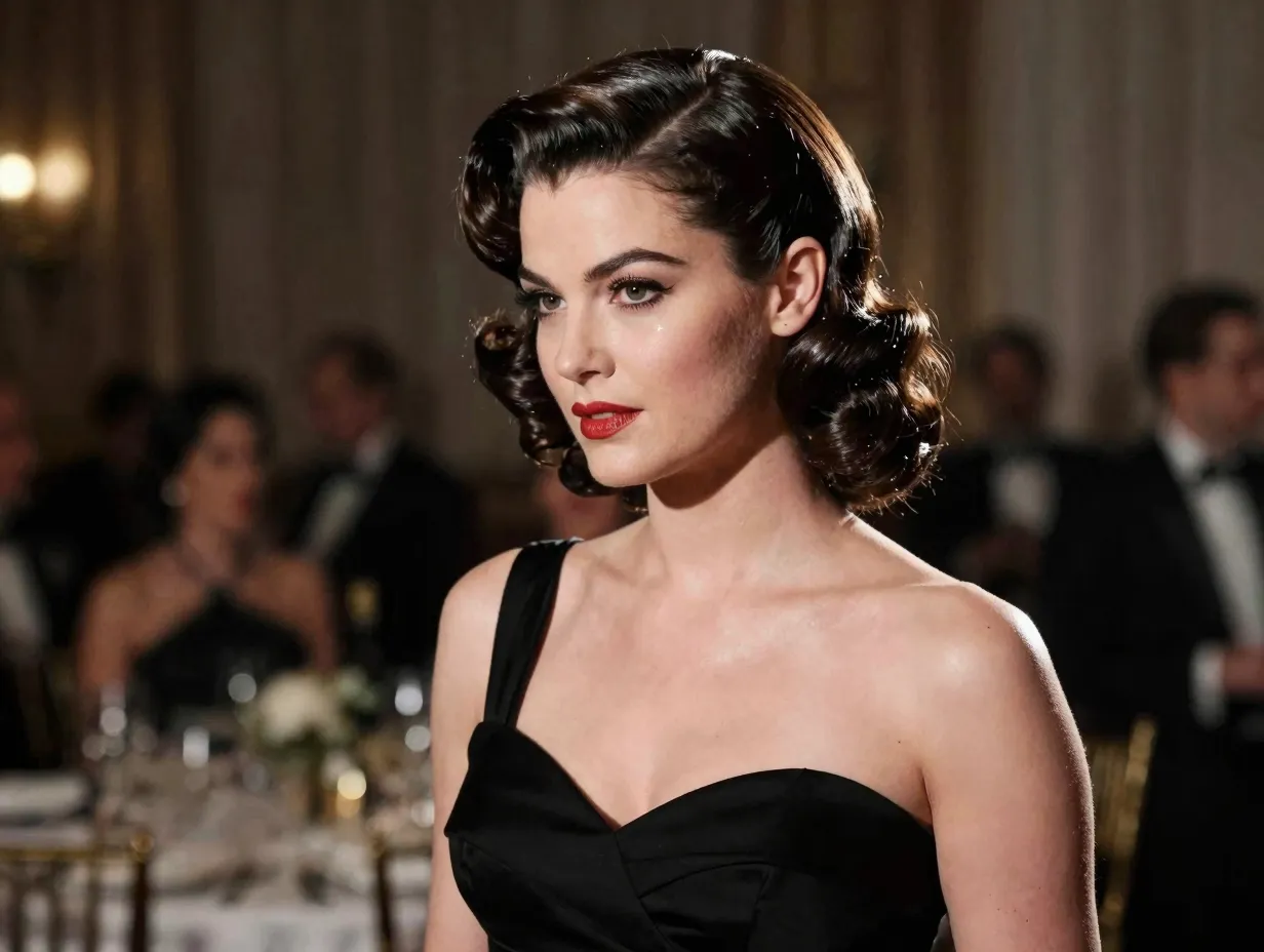 Bride with old hollywood wave updo and deep side part