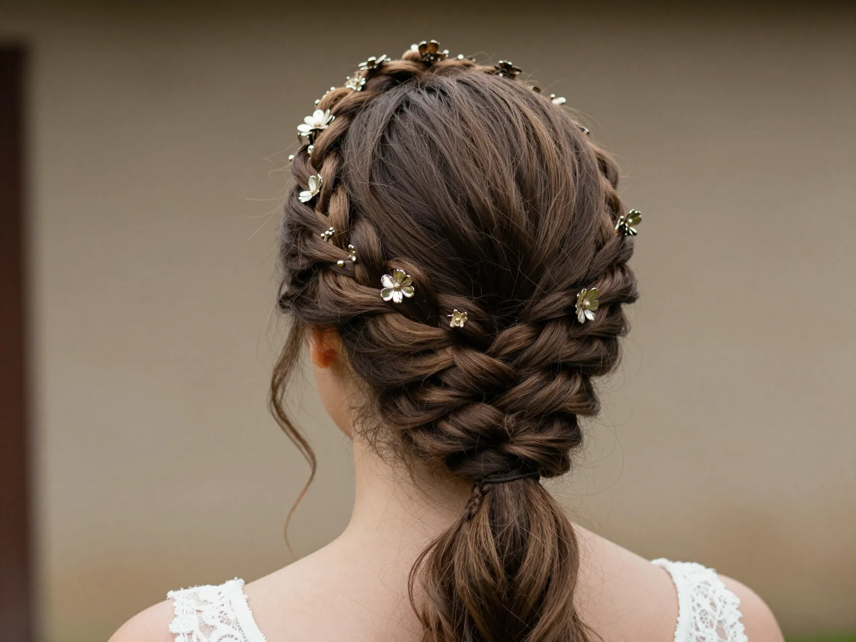 Bride with architectural braided crown updo statement piece