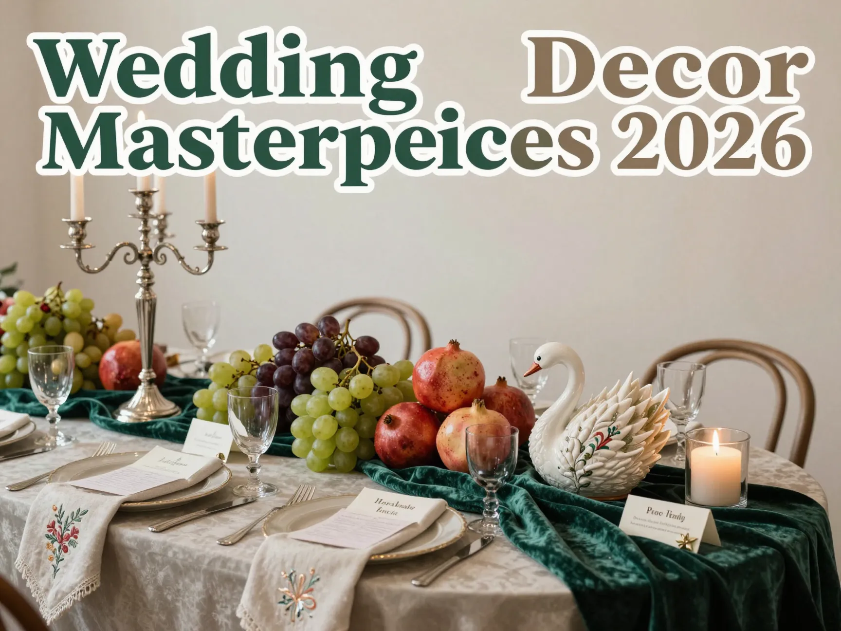 2026 wedding tablescape silver fruit embroidery swan luxury lighting