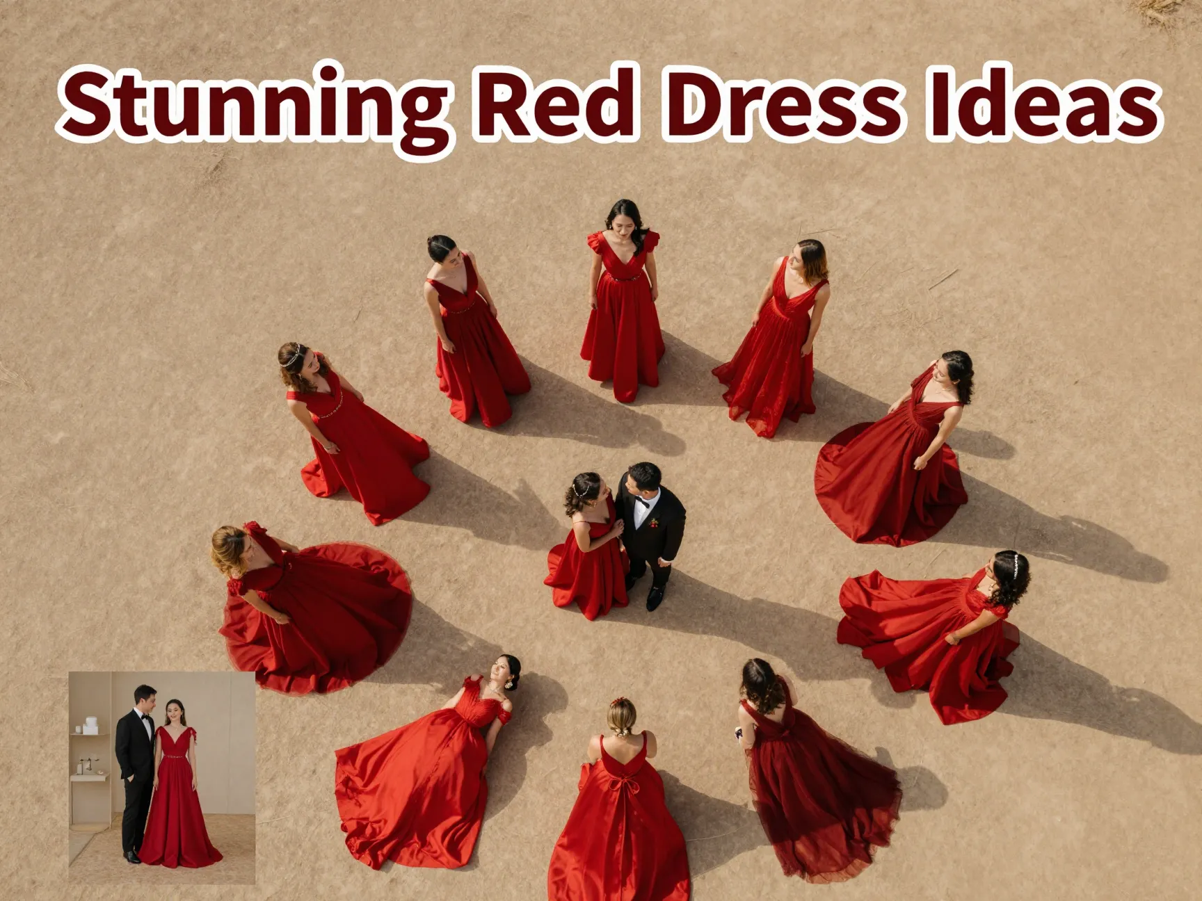 Eight red dress engagement styling overview