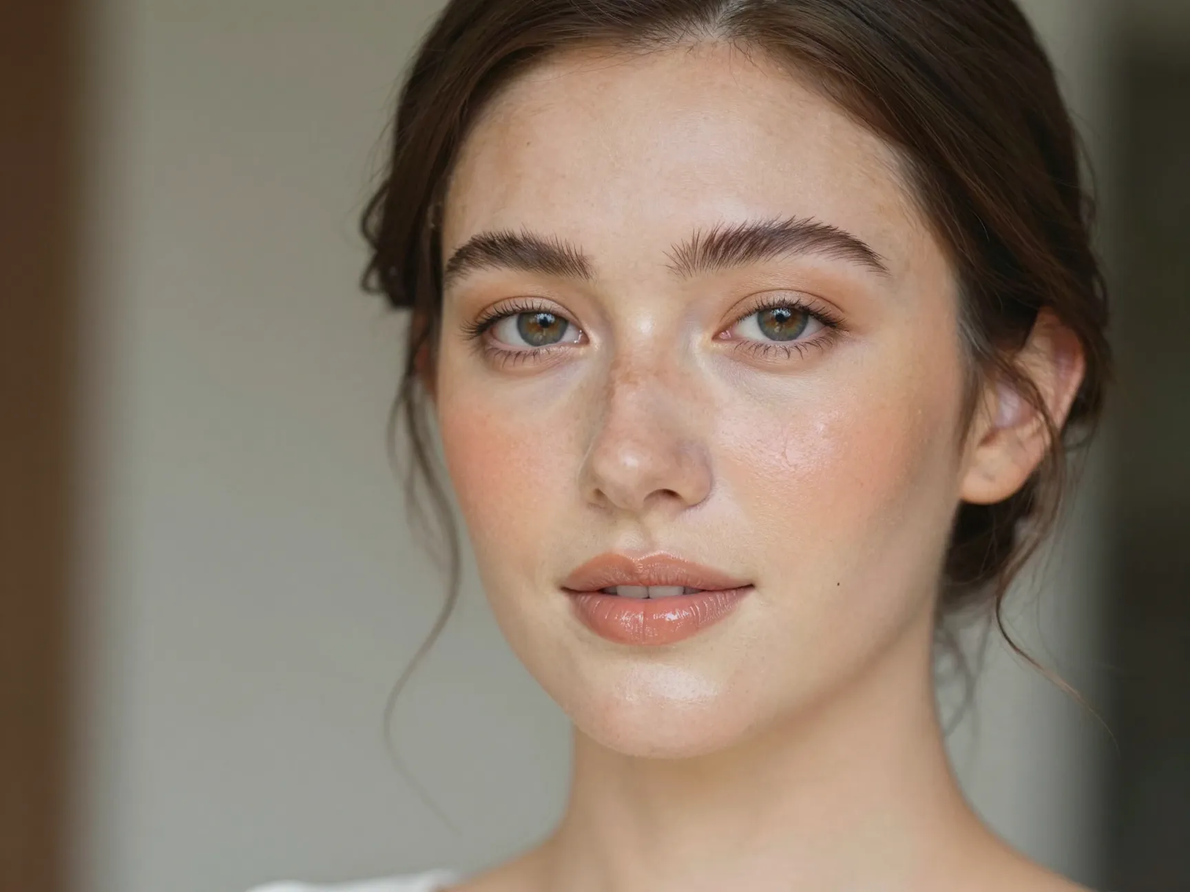 Bride with light coverage makeup showing natural skin texture and freckles