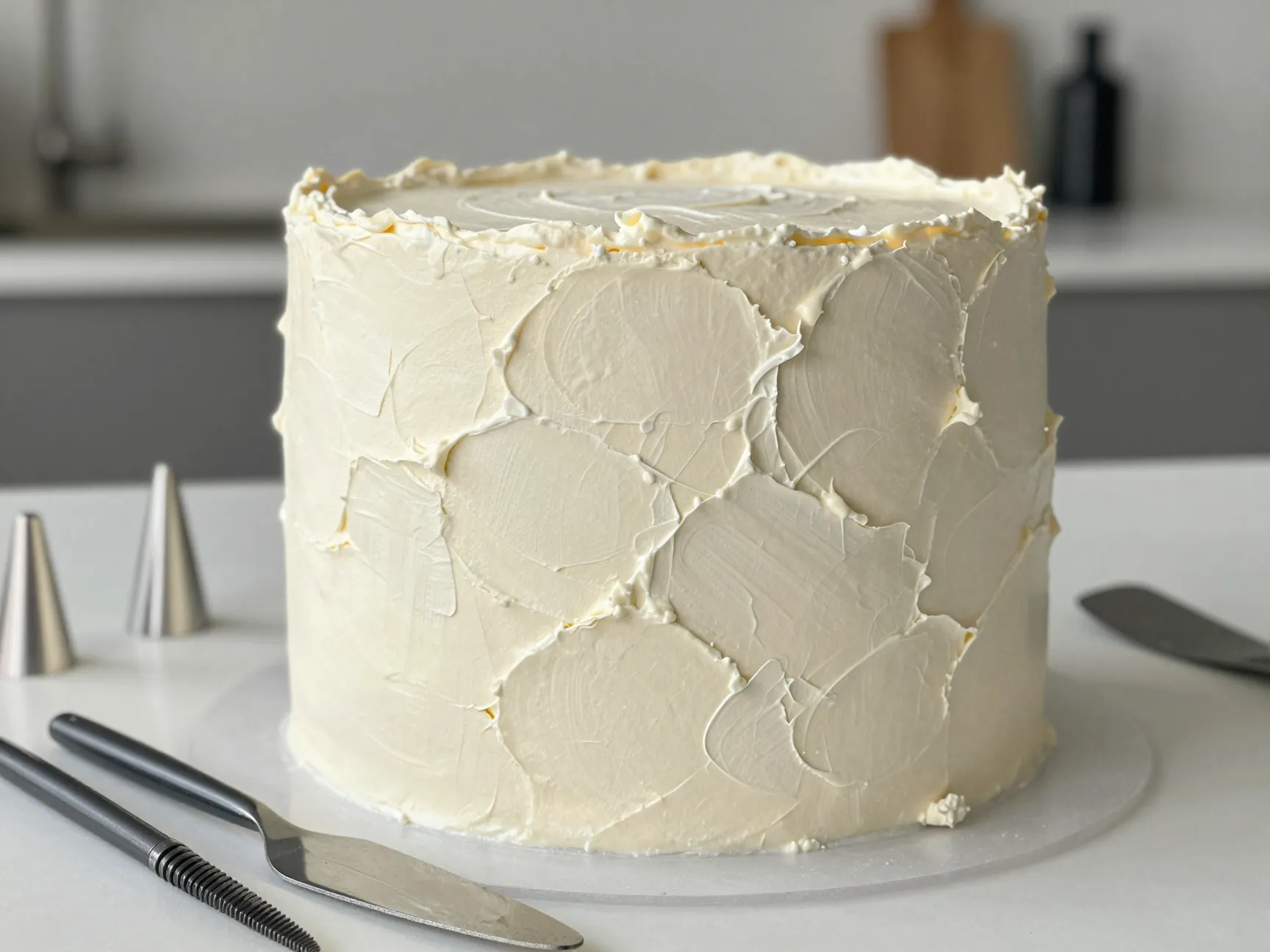 Artistic textured buttercream cake with palette knife stroke design