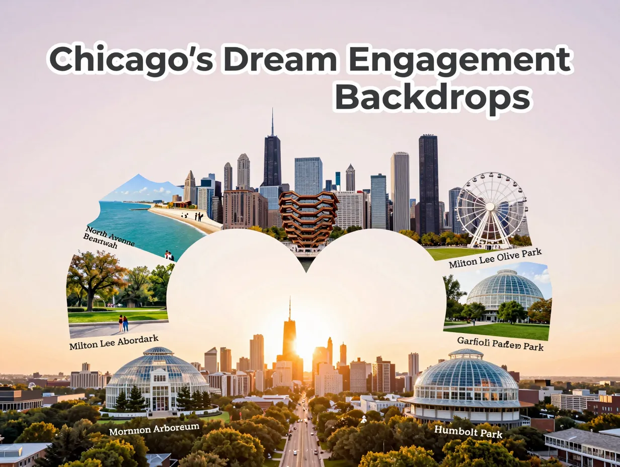 Chicago eight iconic engagement photo locations aerial collage map