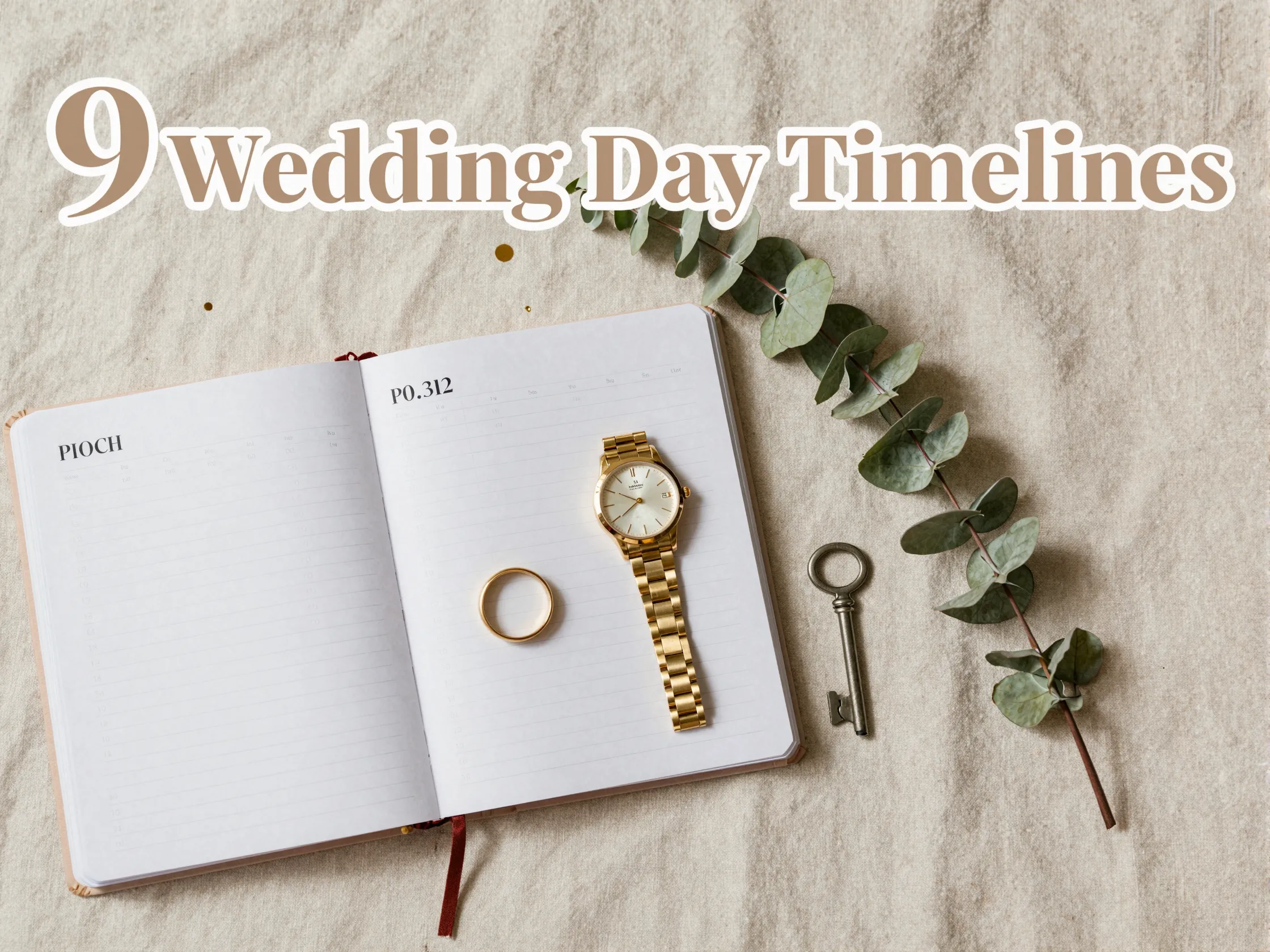 Planner binder watch ring eucalyptus key confetti timeline flatlay