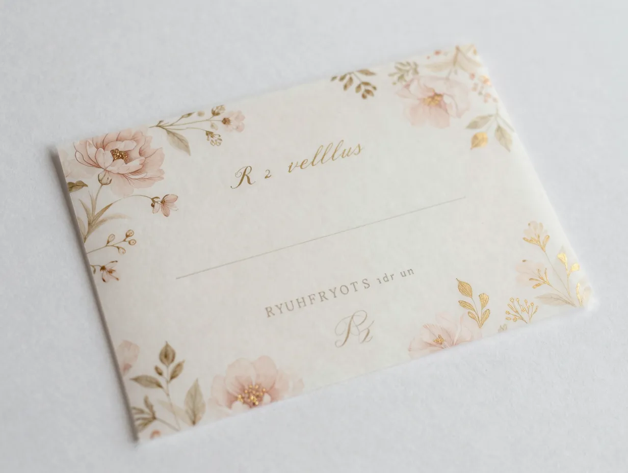 Vellum wrapped rsvp card translucent overlay floral illustration