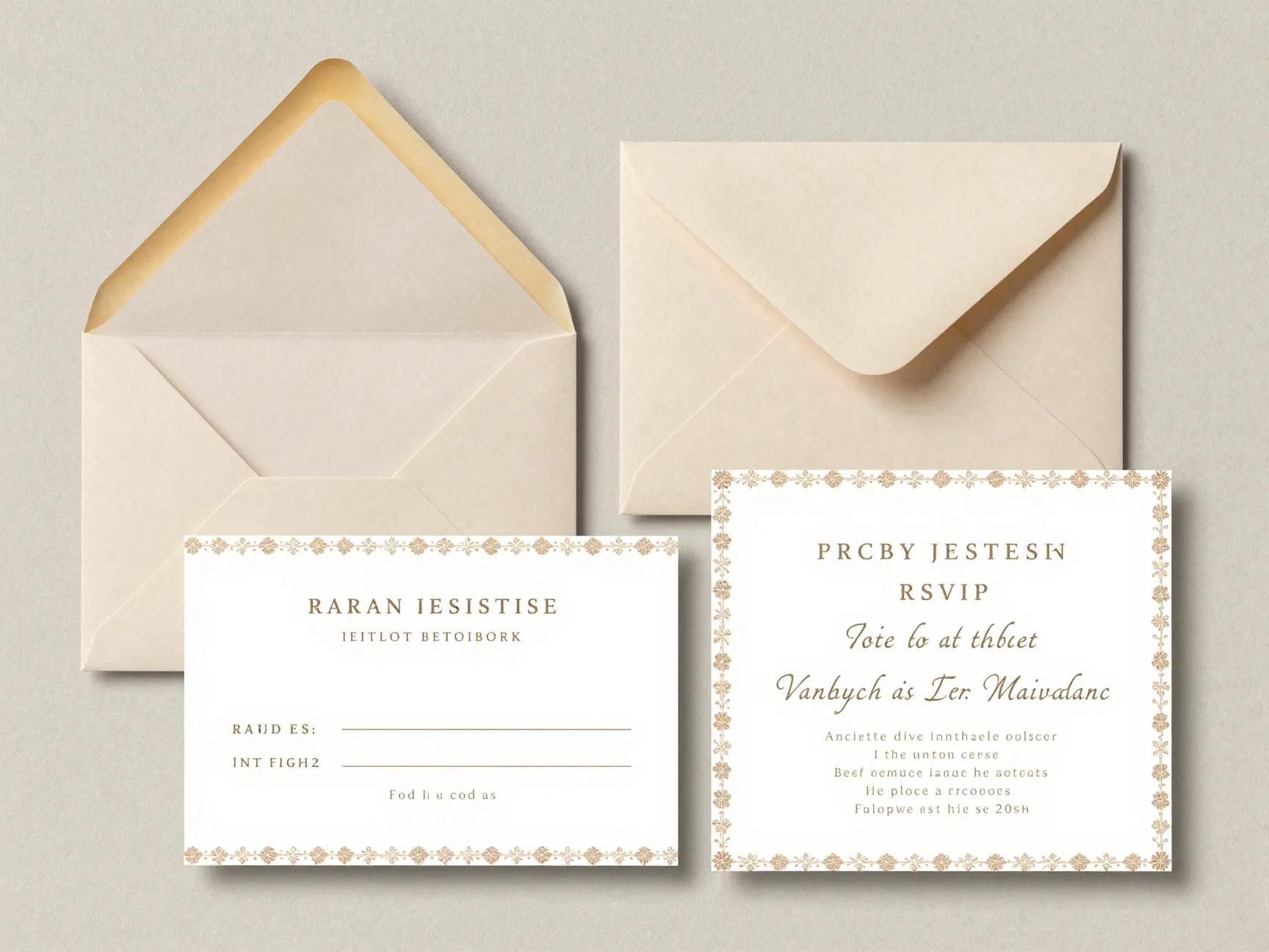 Cohesive suite rsvp card matching fonts colors design motifs