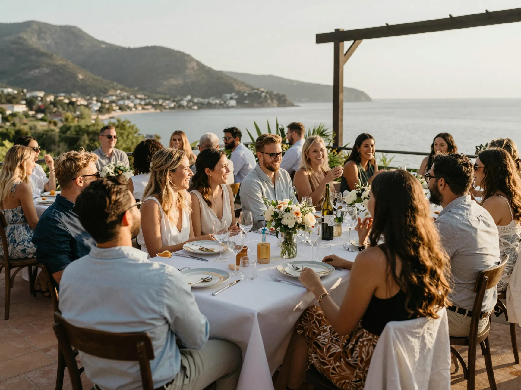 Destination wedding weekend welcome dinner on a terrace