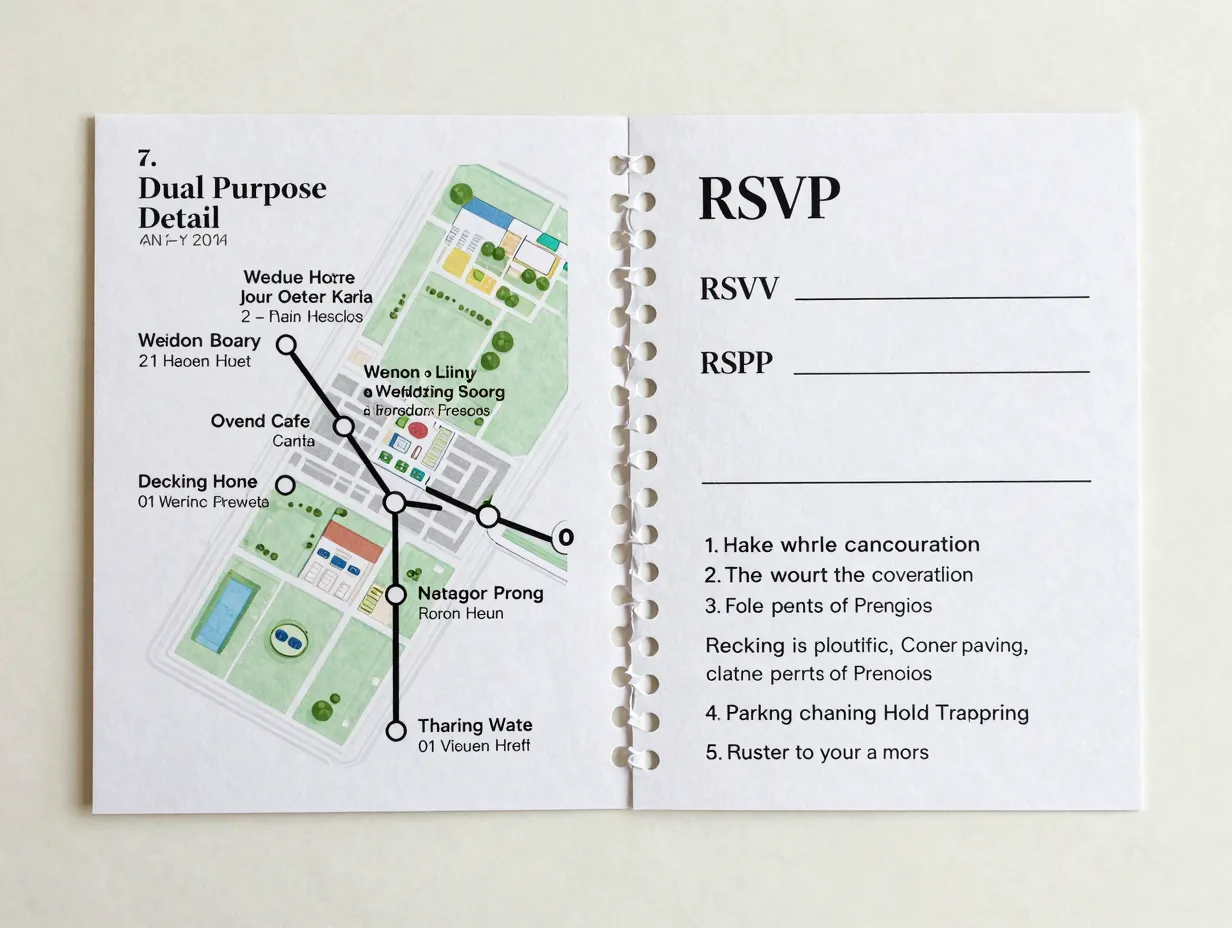 Dual purpose detail rsvp card timeline map perforated section