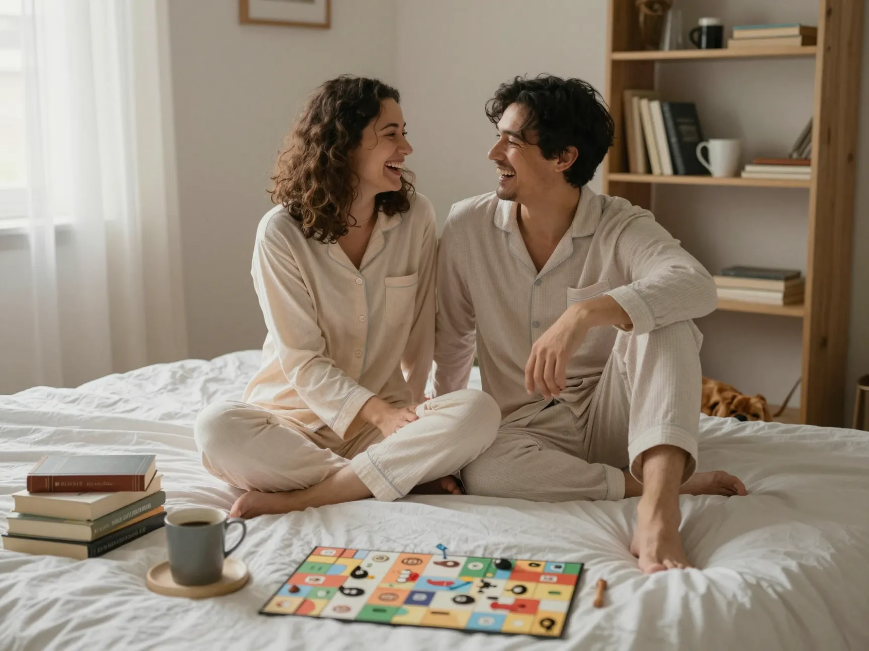 Intimate pajama couple portrait cozy morning at home