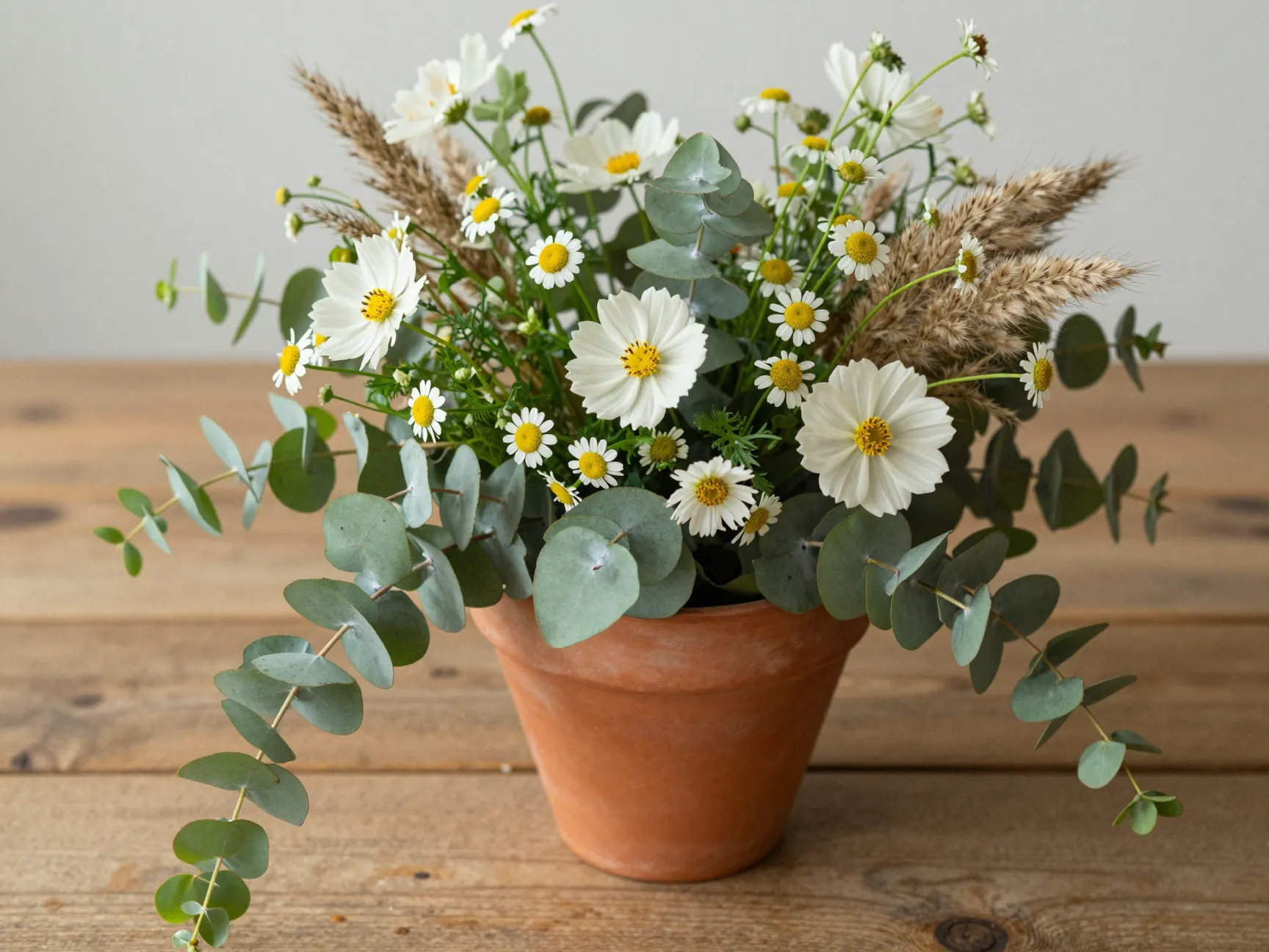 Meadowcore floral centerpiece with wildflowers in terracotta pot