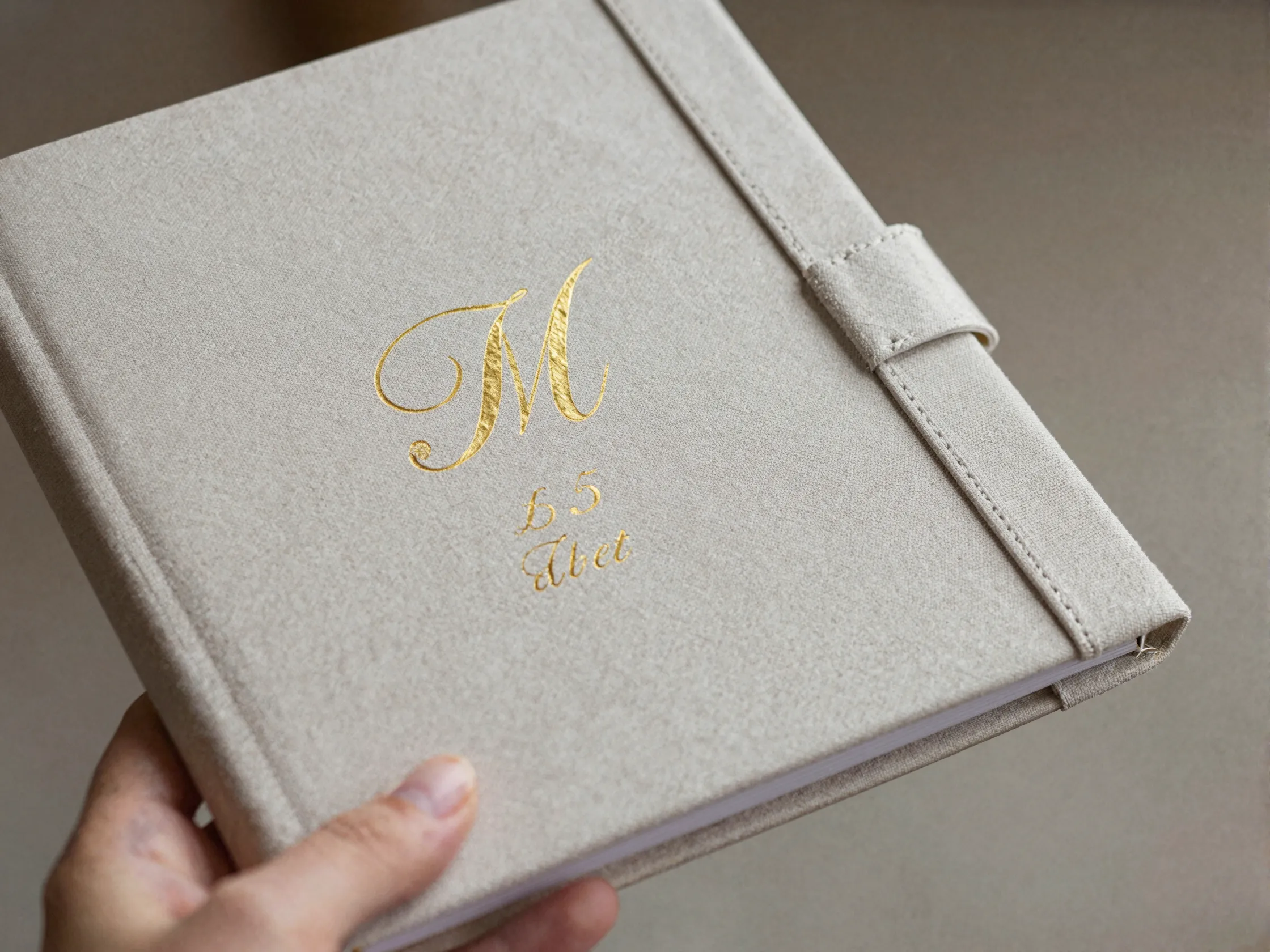 Personalized wedding planner with custom monogram on linen cover