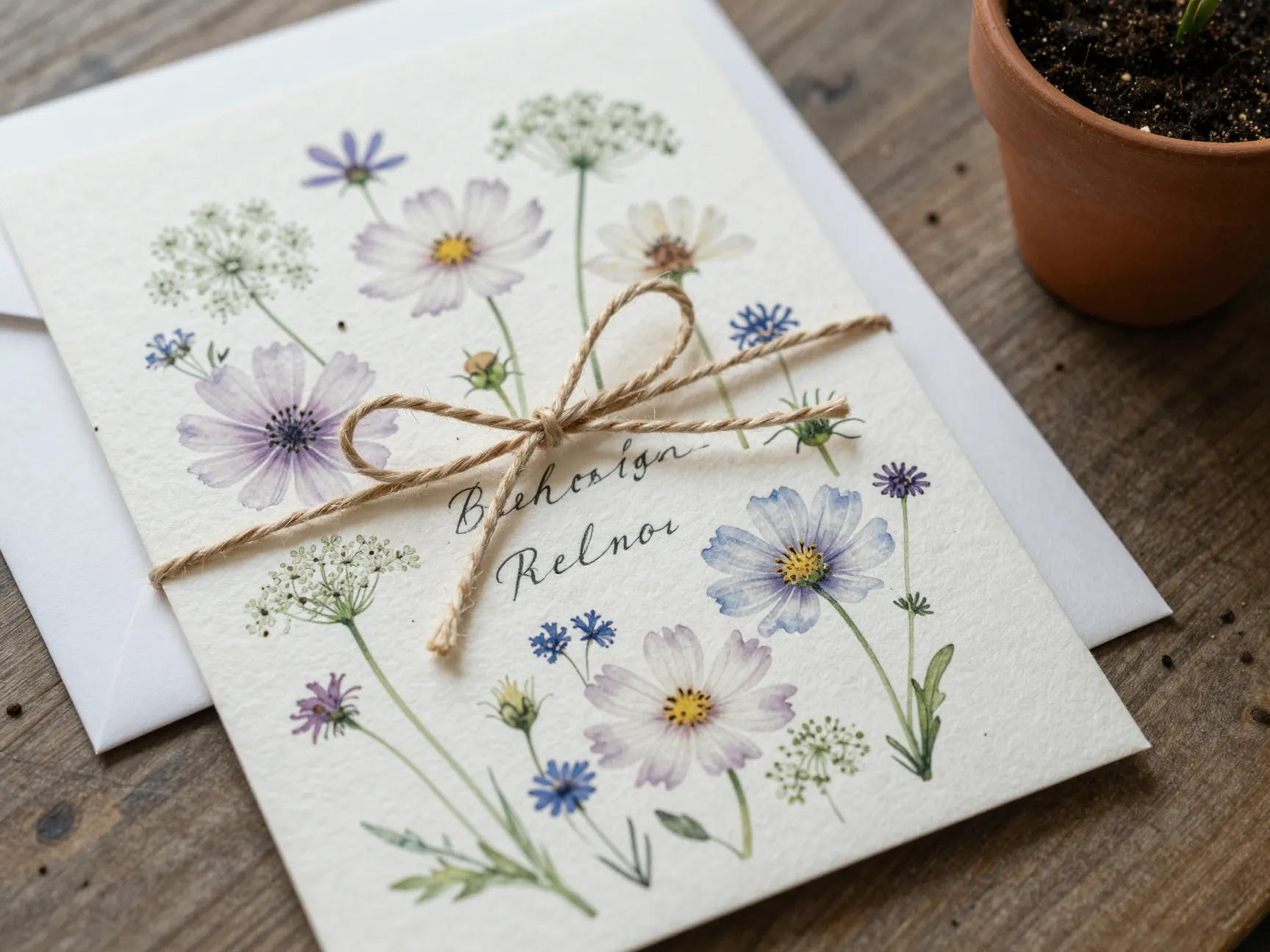 Bohemian wildflower meadow invitation on seed paper