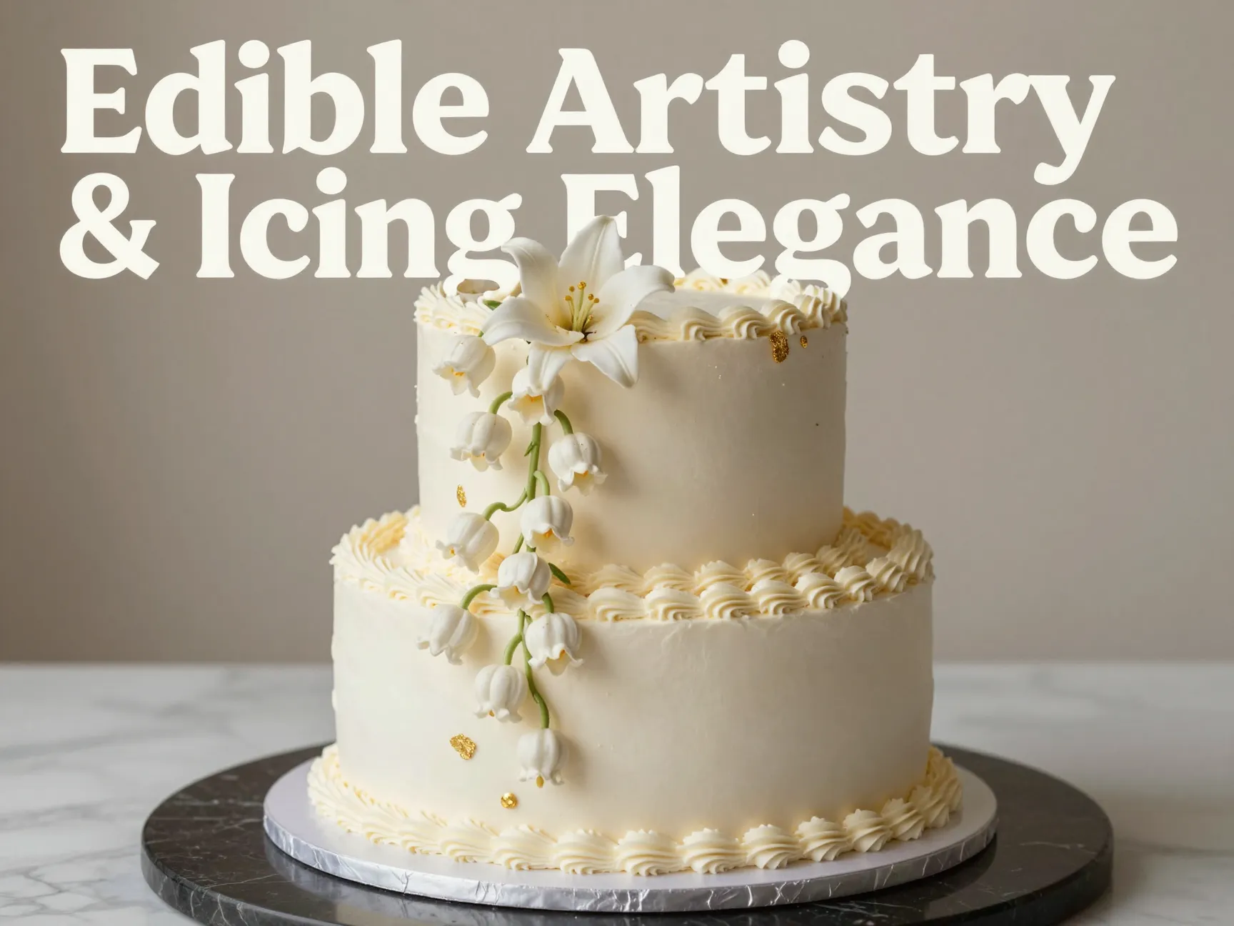 Elegant wedding cake lambeth piping botanical florals gold accent marble