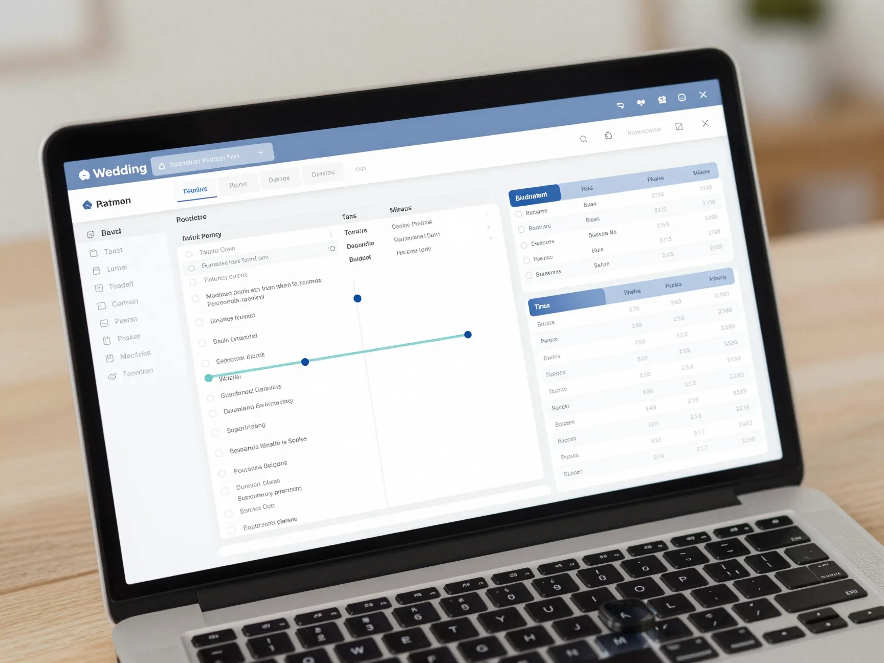 Ai wedding planner dashboard with timeline task management spreadsheet budget tracking