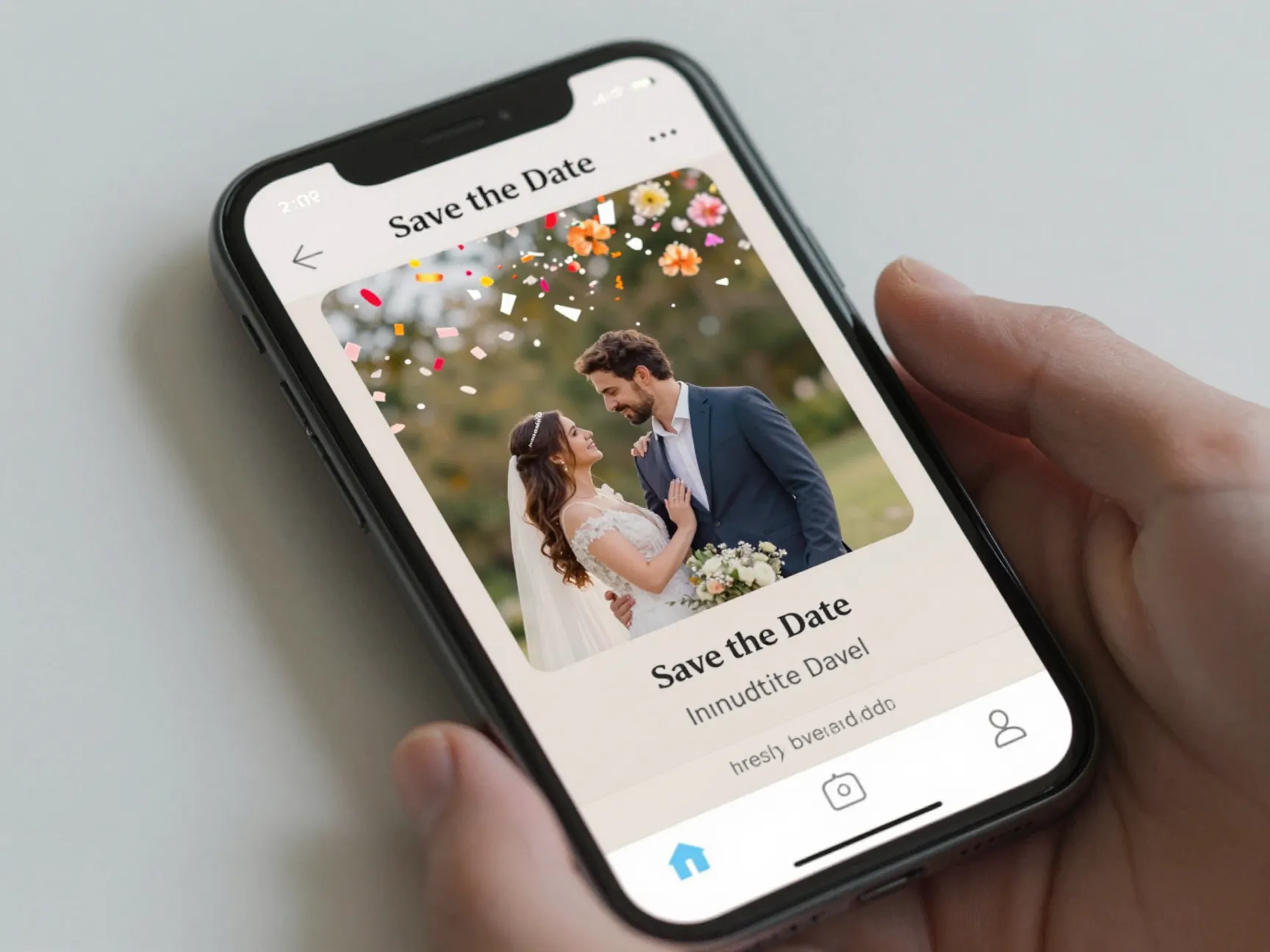 Interactive digital save the date animated on smartphone screen