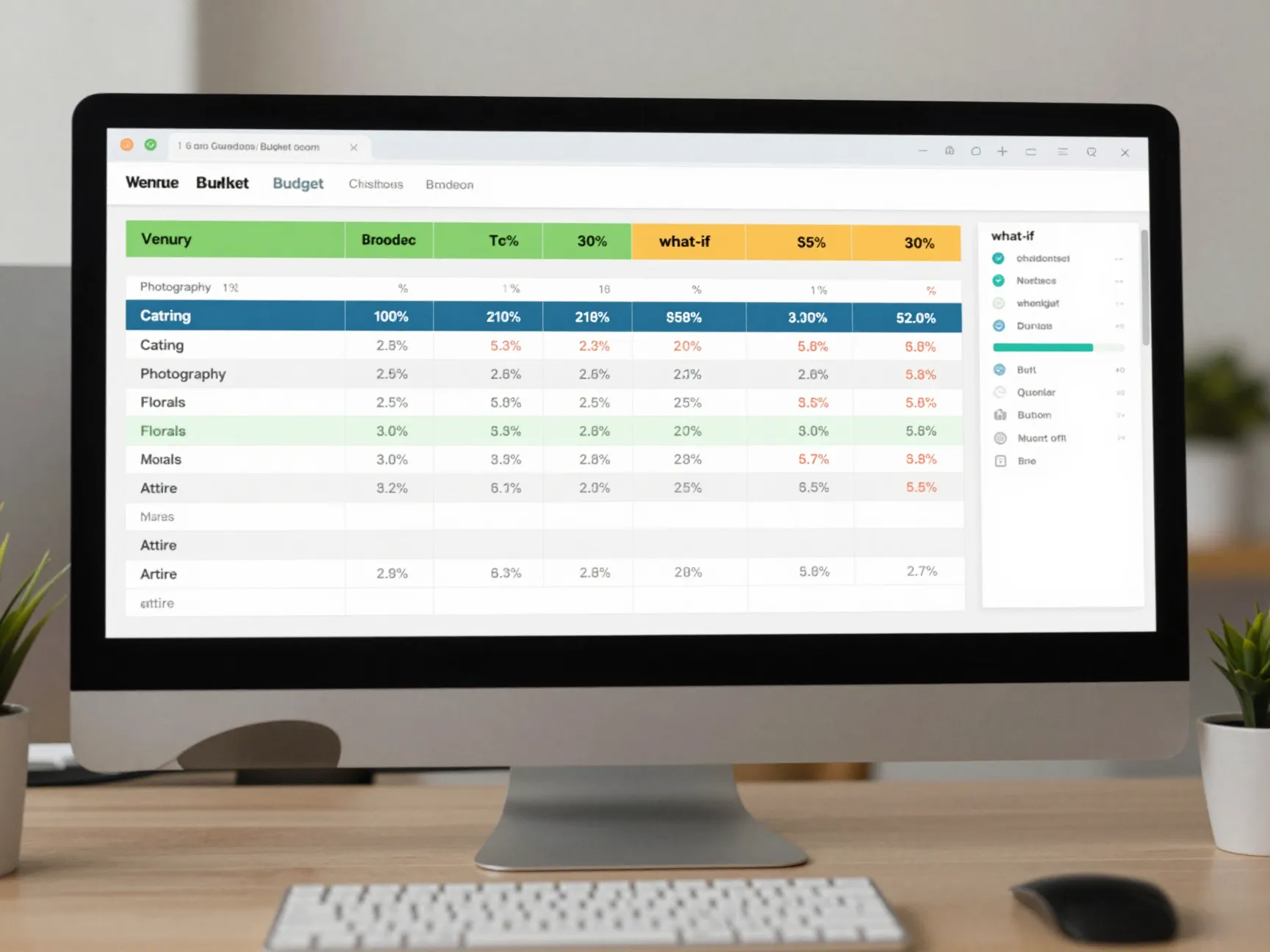 Ai generated wedding budget breakdown chart on desktop monitor