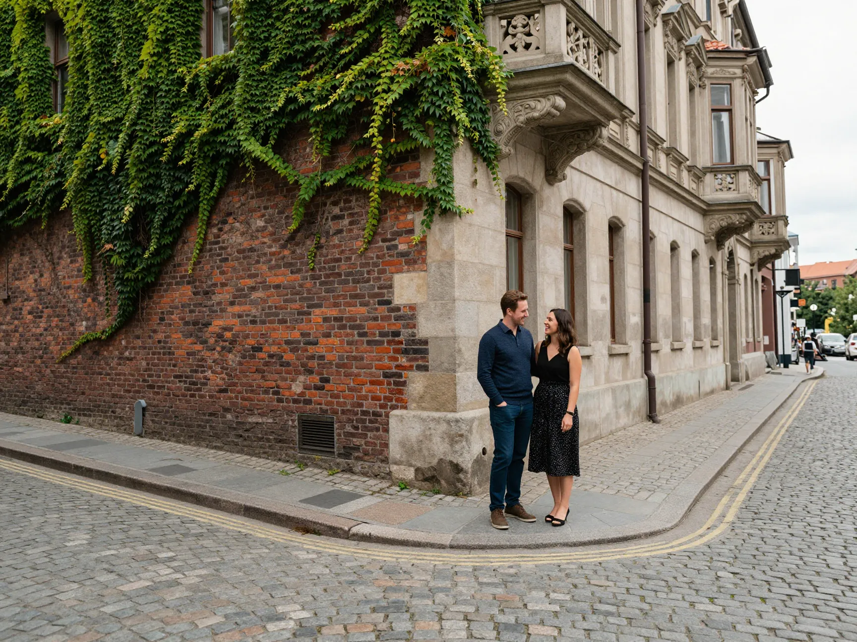 Detailed cobblestone street corner to corner sharpness engagement photo