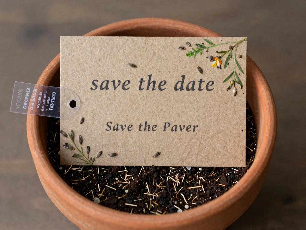 Plantable seed paper save the date card with wildflower seeds
