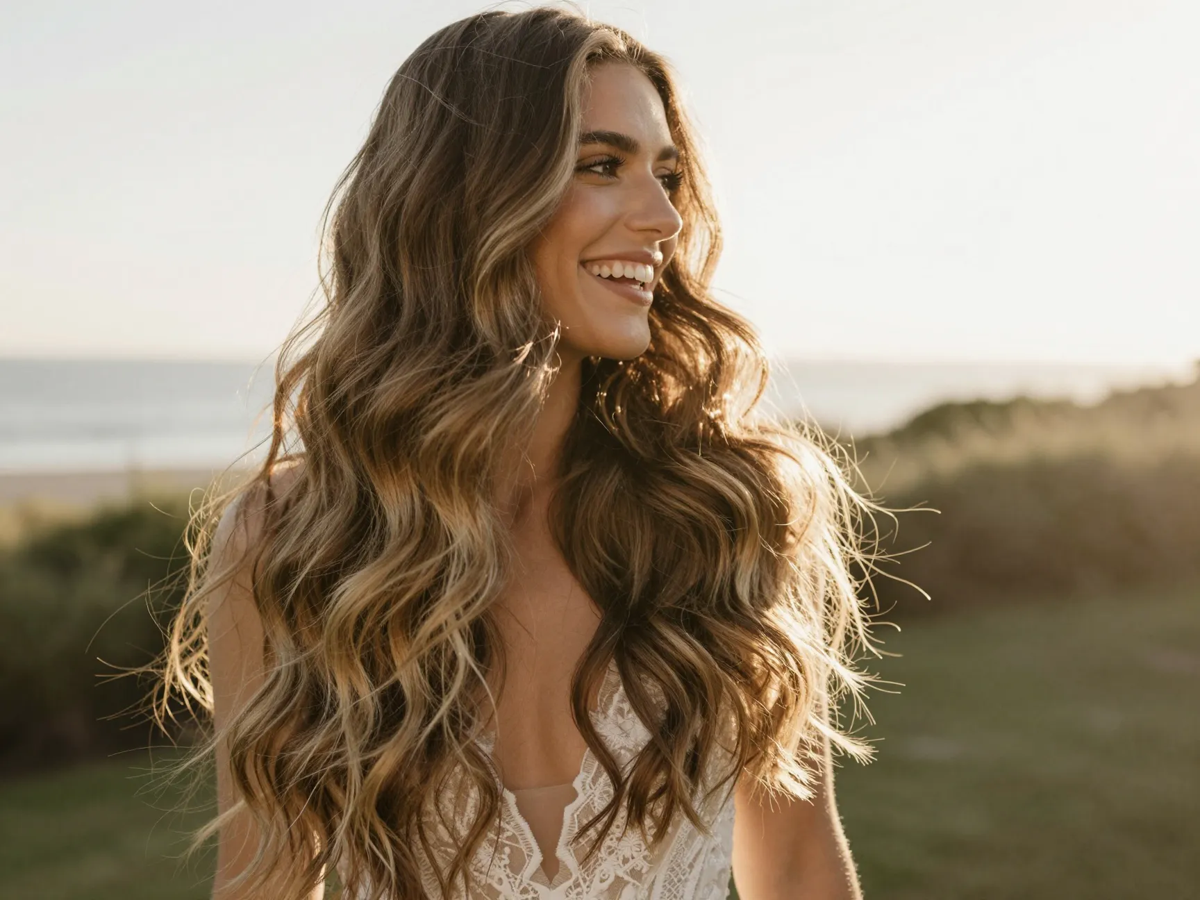 Loose boho waves with blended clip in hair extensions