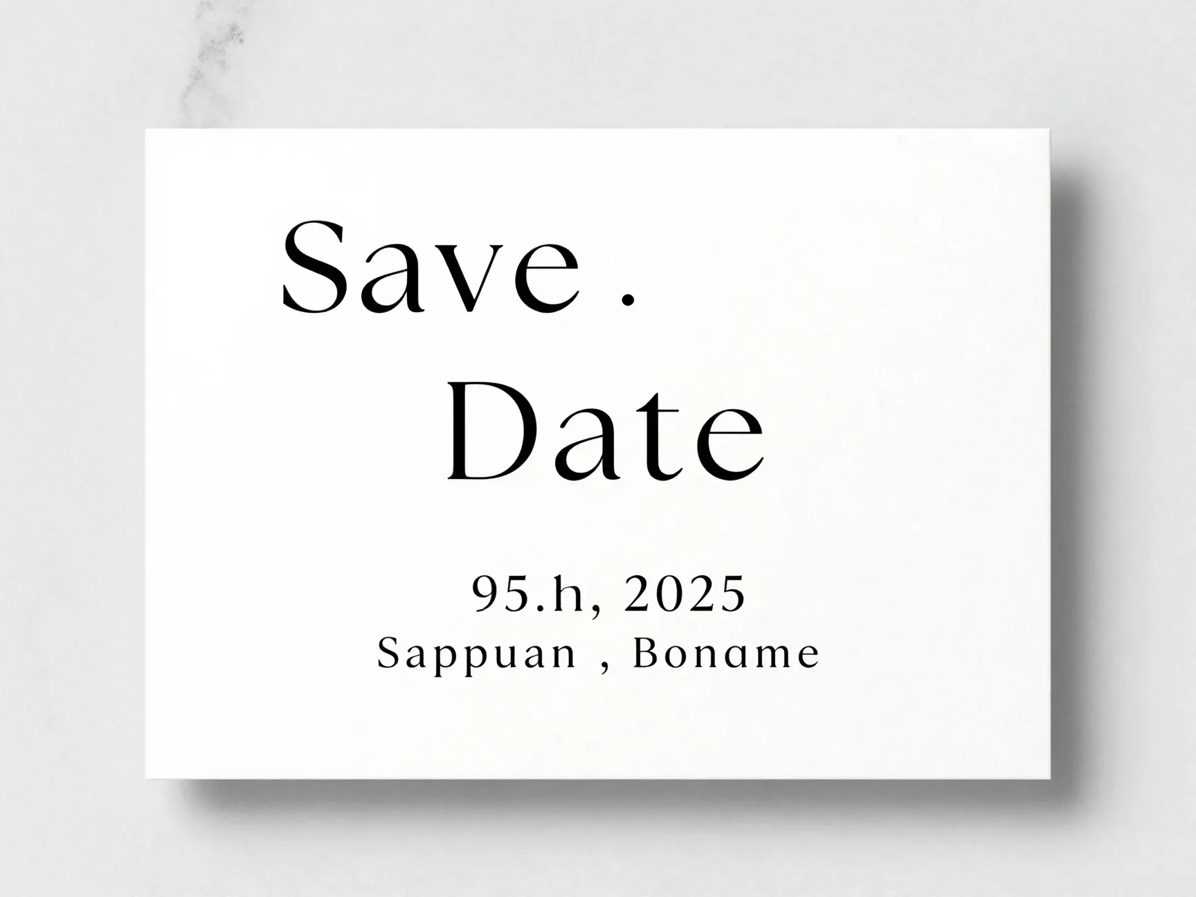 Minimalist typography save the date card with elegant serif fonts