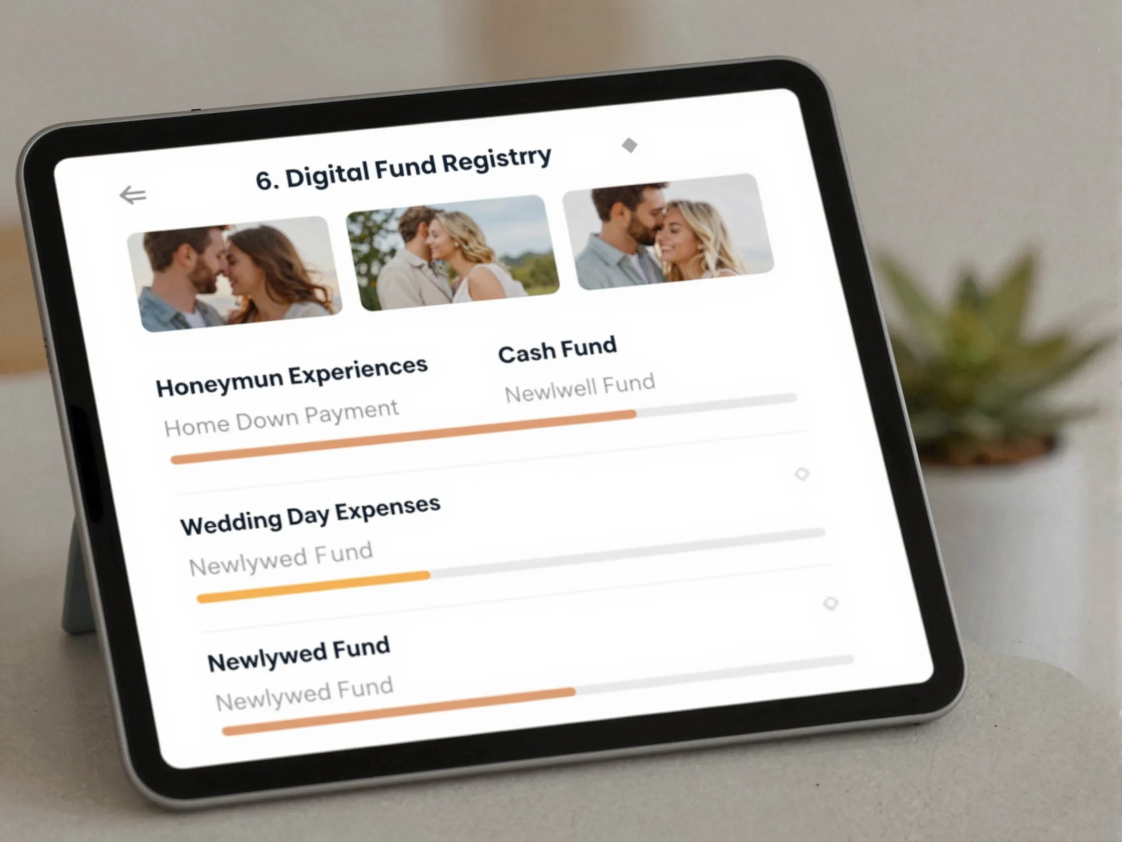 Digital cash fund registry page for honeymoon home down payment