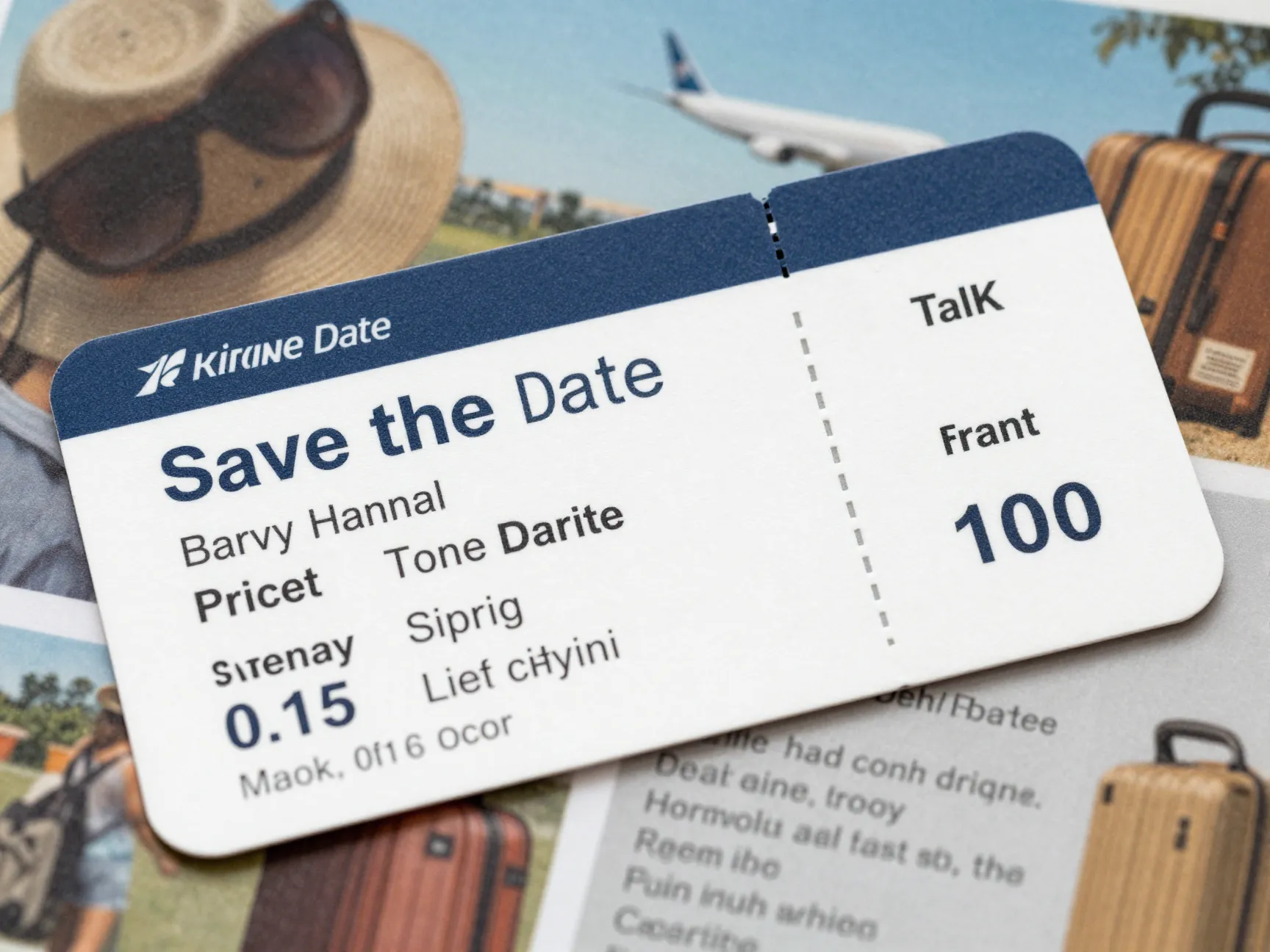 Unconventional boarding pass style save the date card design