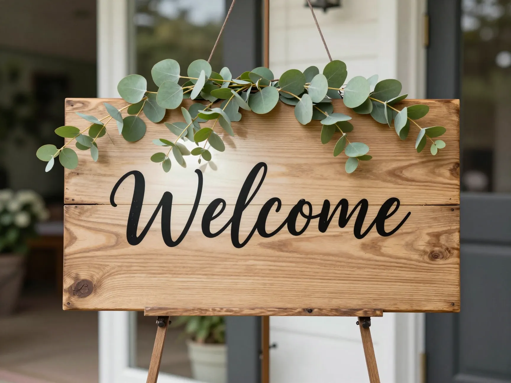 Professional diy welcome sign for wedding with greenery and calligraphy