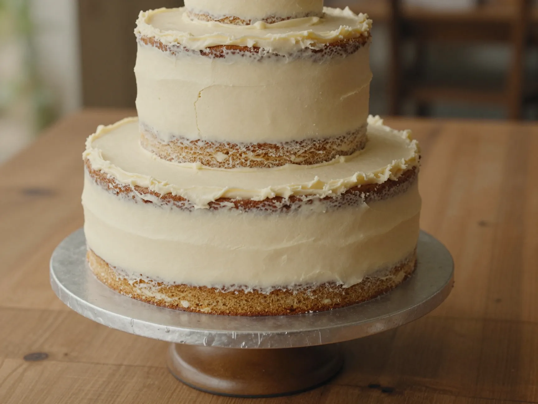 Semi naked cake rustic buttercream with visible cake layers