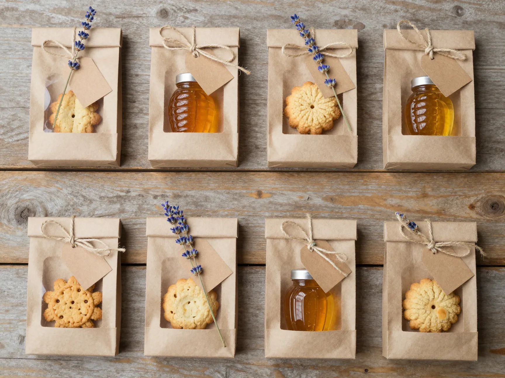 Simple edible wedding favors of local honey in kraft paper bags