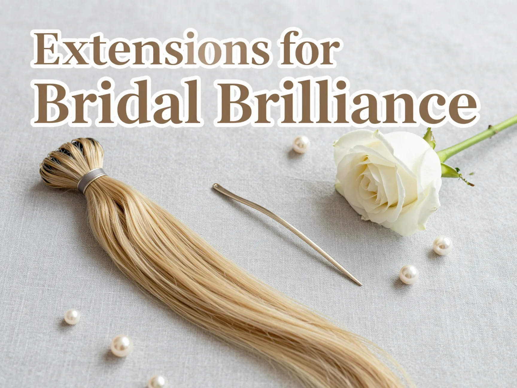 Flatlay hair extension rose pearl bridal beauty still life