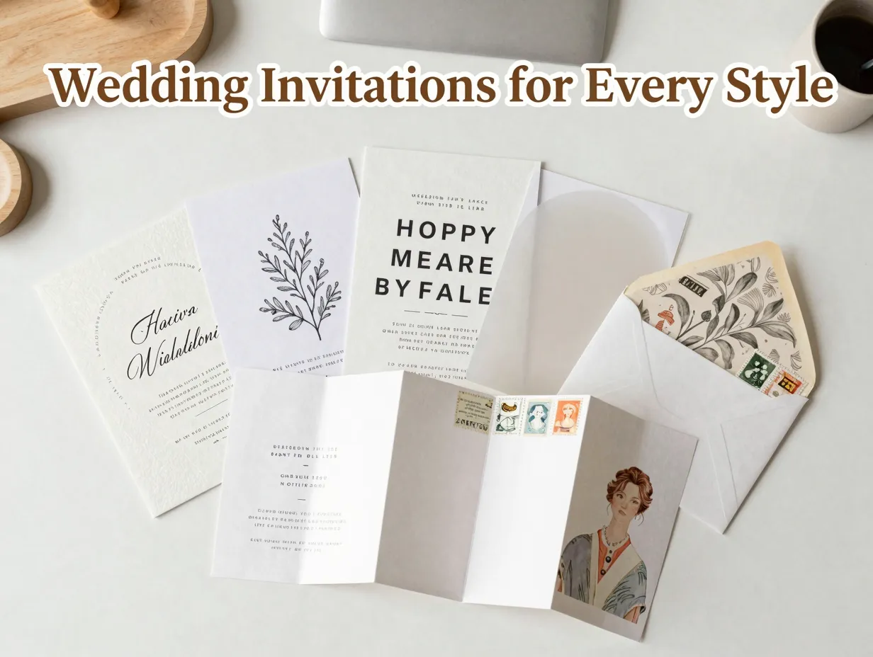 Nine wedding invitation template flat lay stationery design 2026 trends