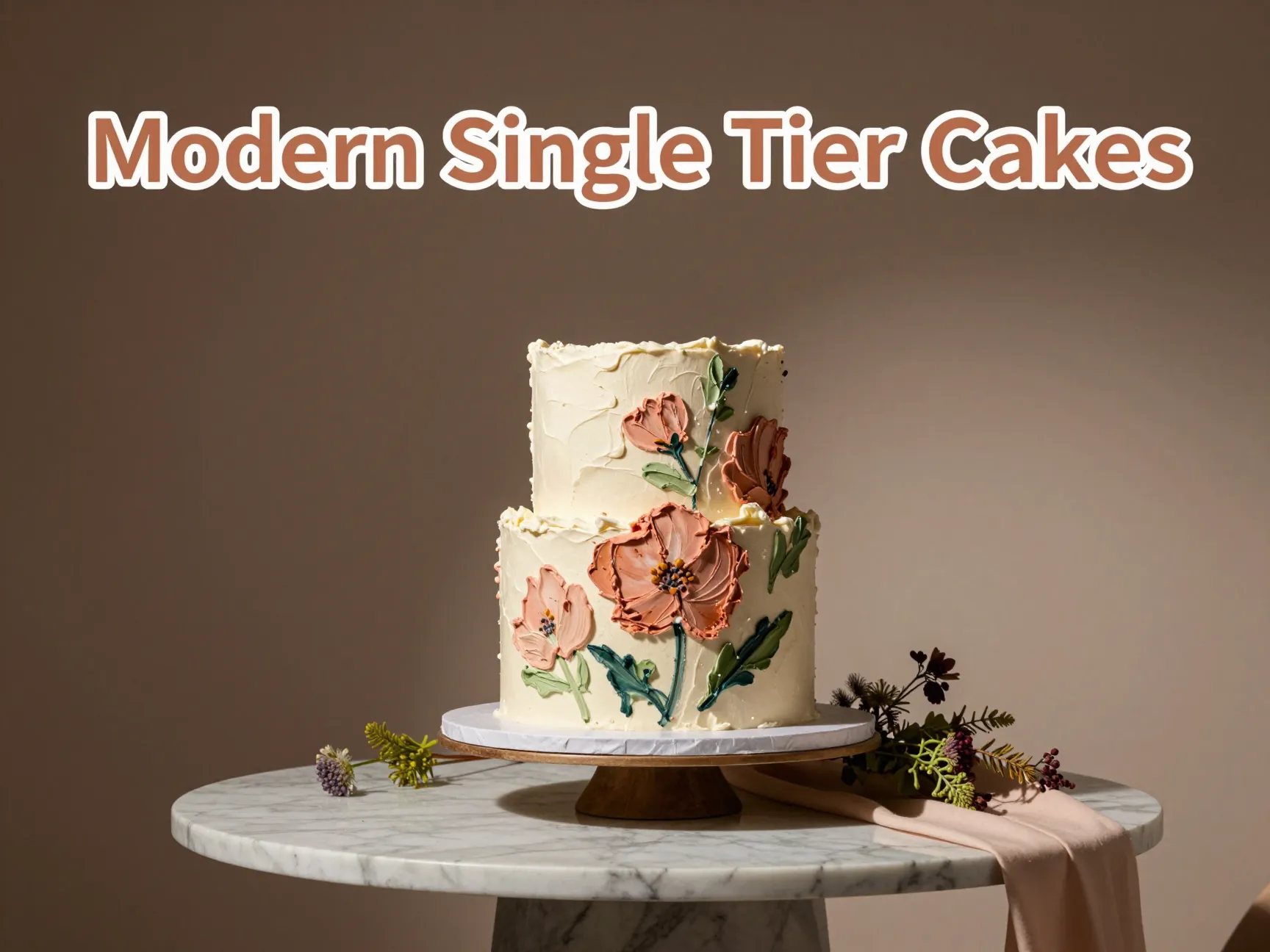 Sculptural painted floral single tier wedding cake modern trend editorial
