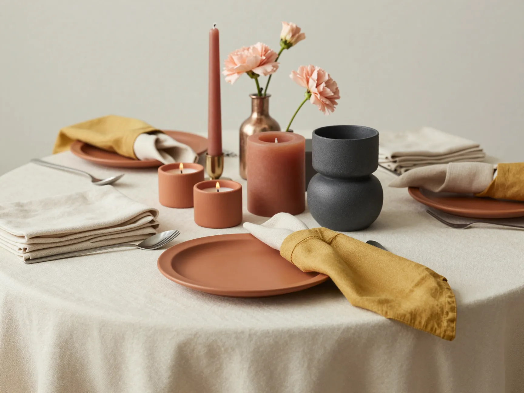Set the mood with a rustic color palette cream terracotta blush mustard charcoal