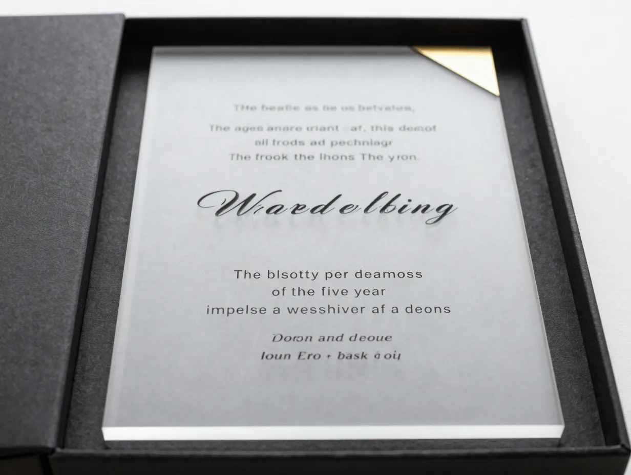 Frosted acrylic luxury wedding invitation with laser engraved text
