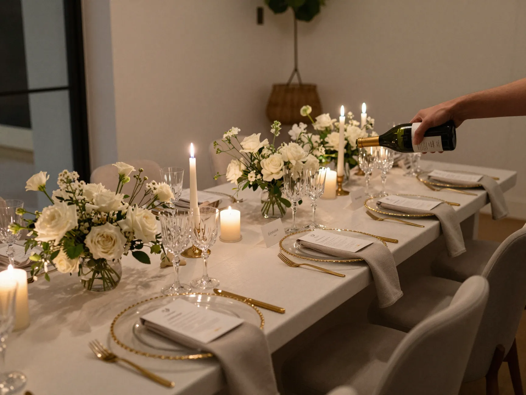 Intimate microwedding reception with elegant table settings for few guests