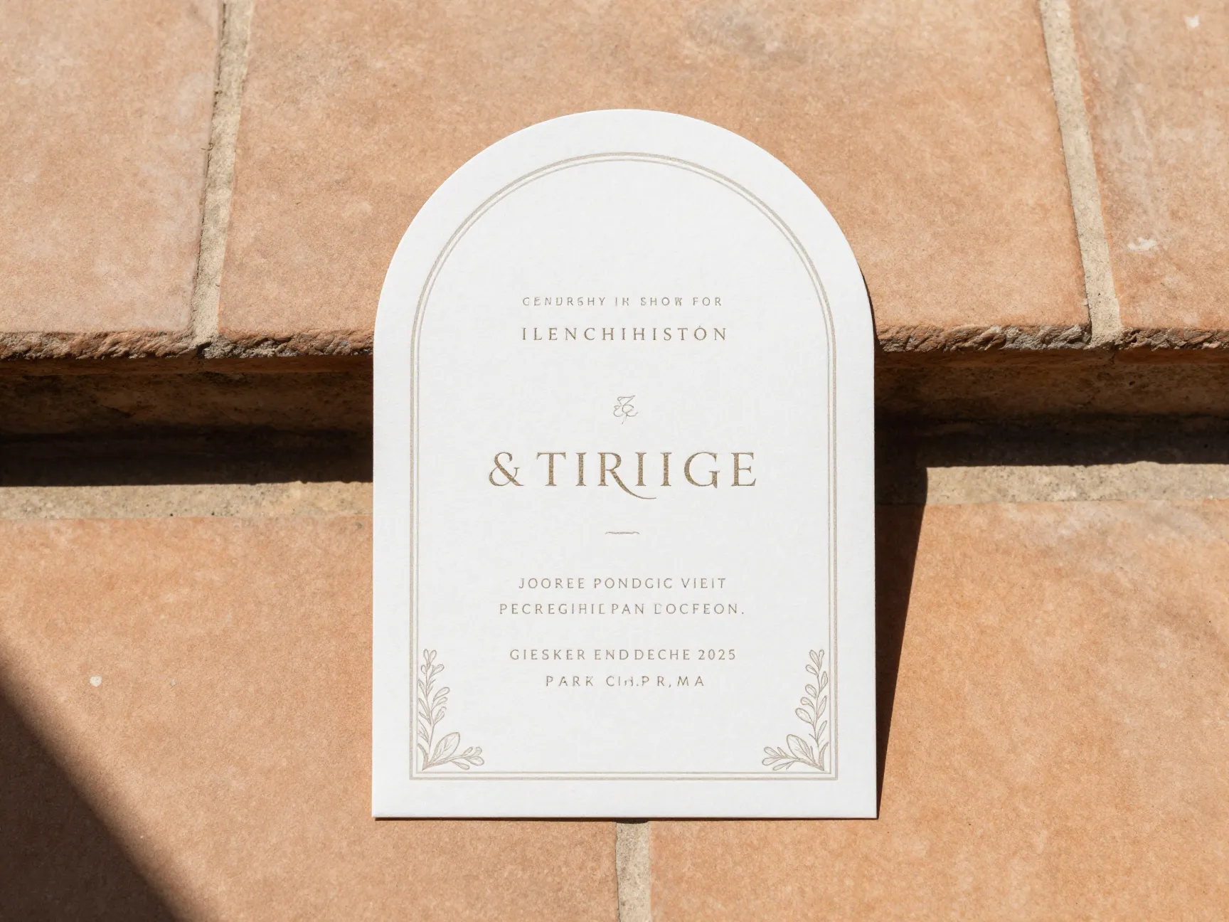 Unique arch shaped wedding invitation die cut mediterranean design