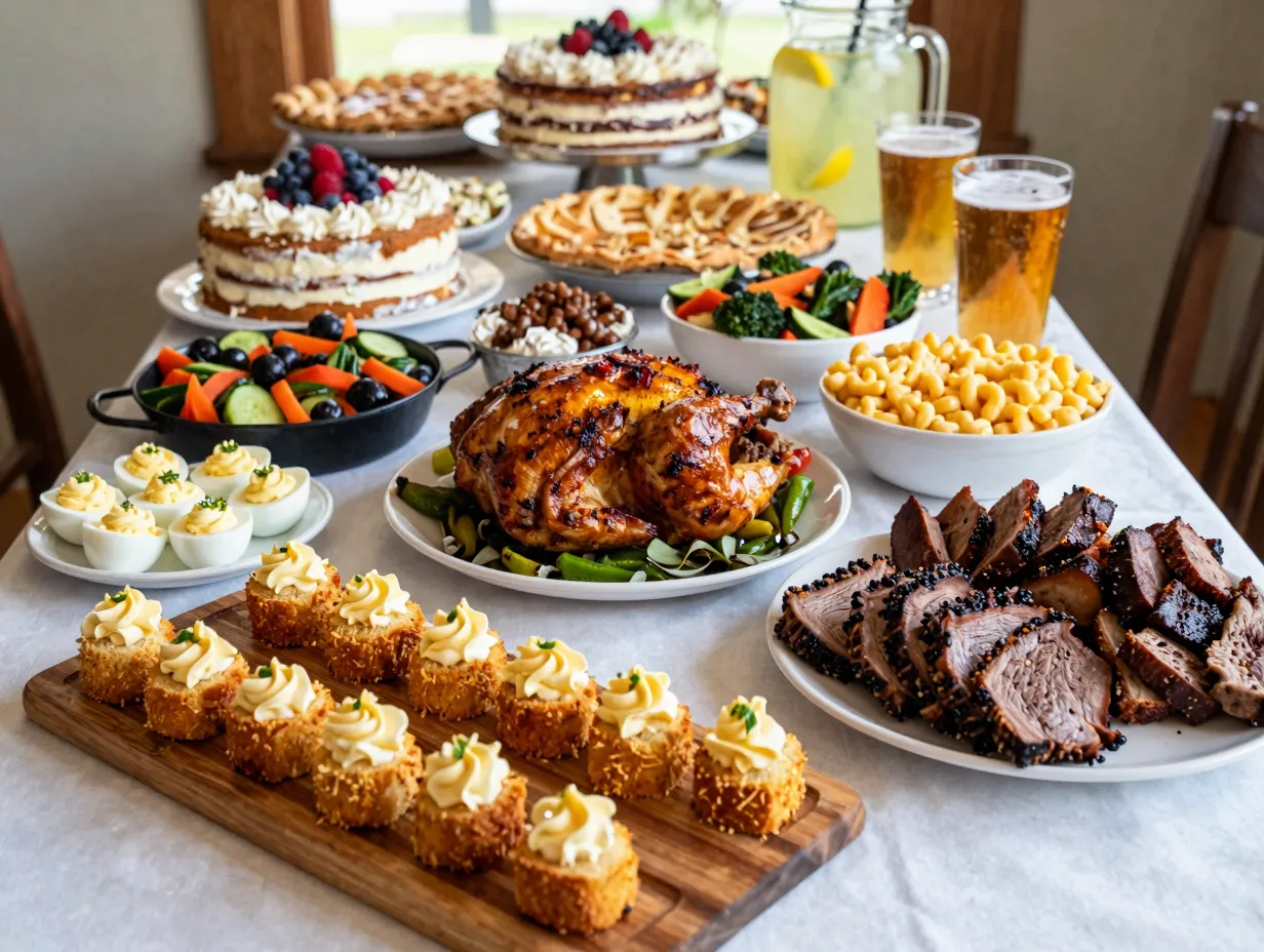 Plan a menu that celebrates country flavors brisket chicken pie bar smores station